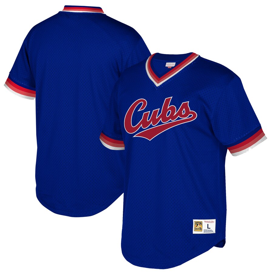 Chicago Cubs Mitchell & Ness Youth Cooperstown Collection Mesh Wordmark V-neck Baseball Jersey - Navy