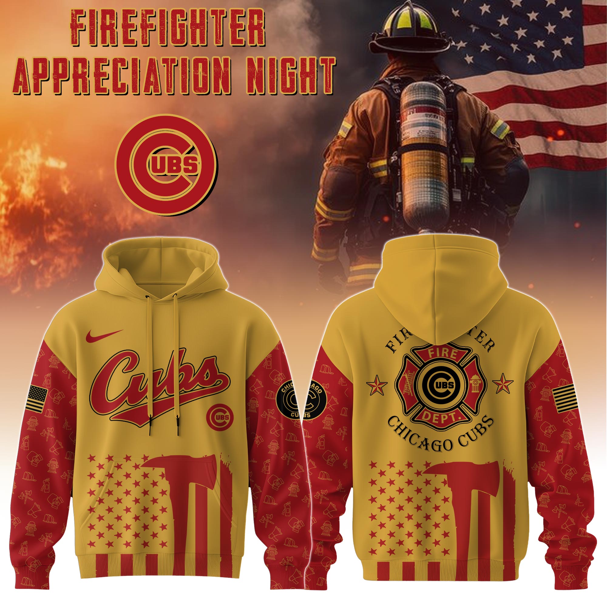 Chicago Cubs Mlb X Firefighter Appreciation Night Special Edition Custom Hoodie 2025