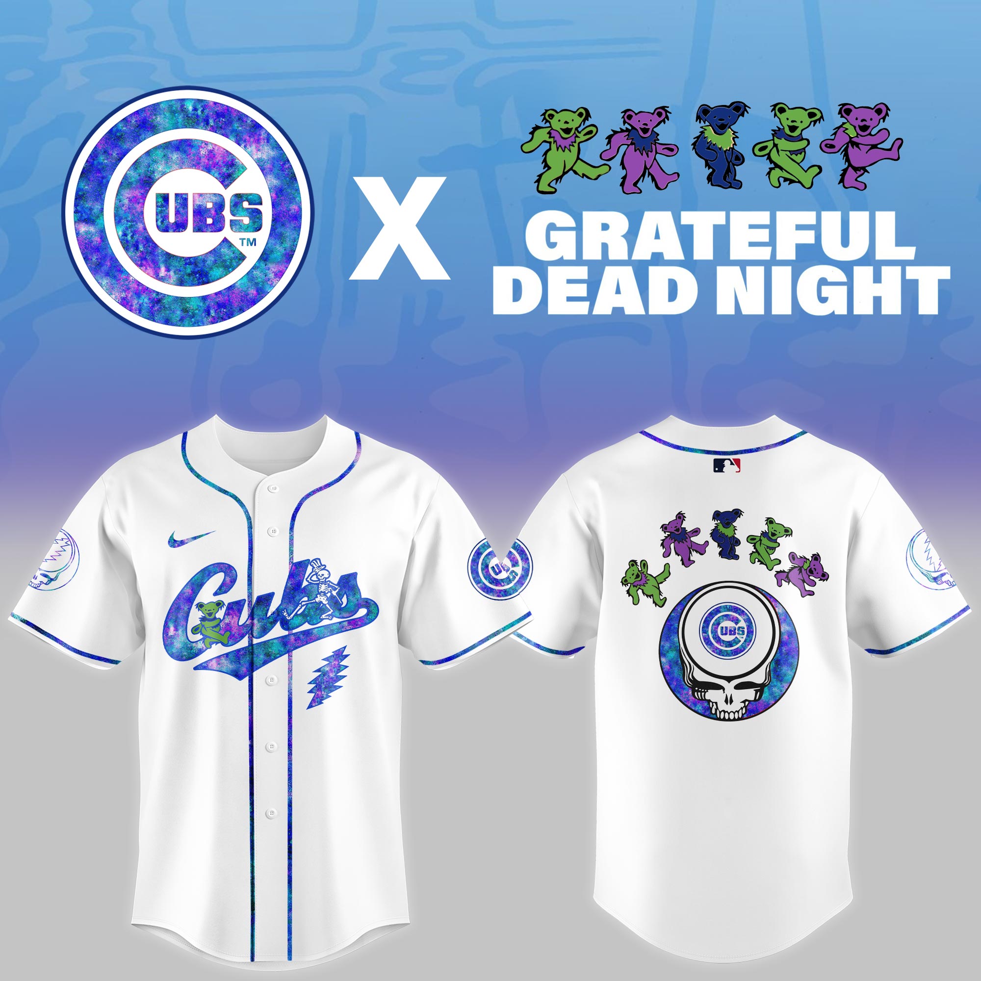 Chicago Cubs Mlb X Grateful Dead Theme Night Game Baseball Jersey