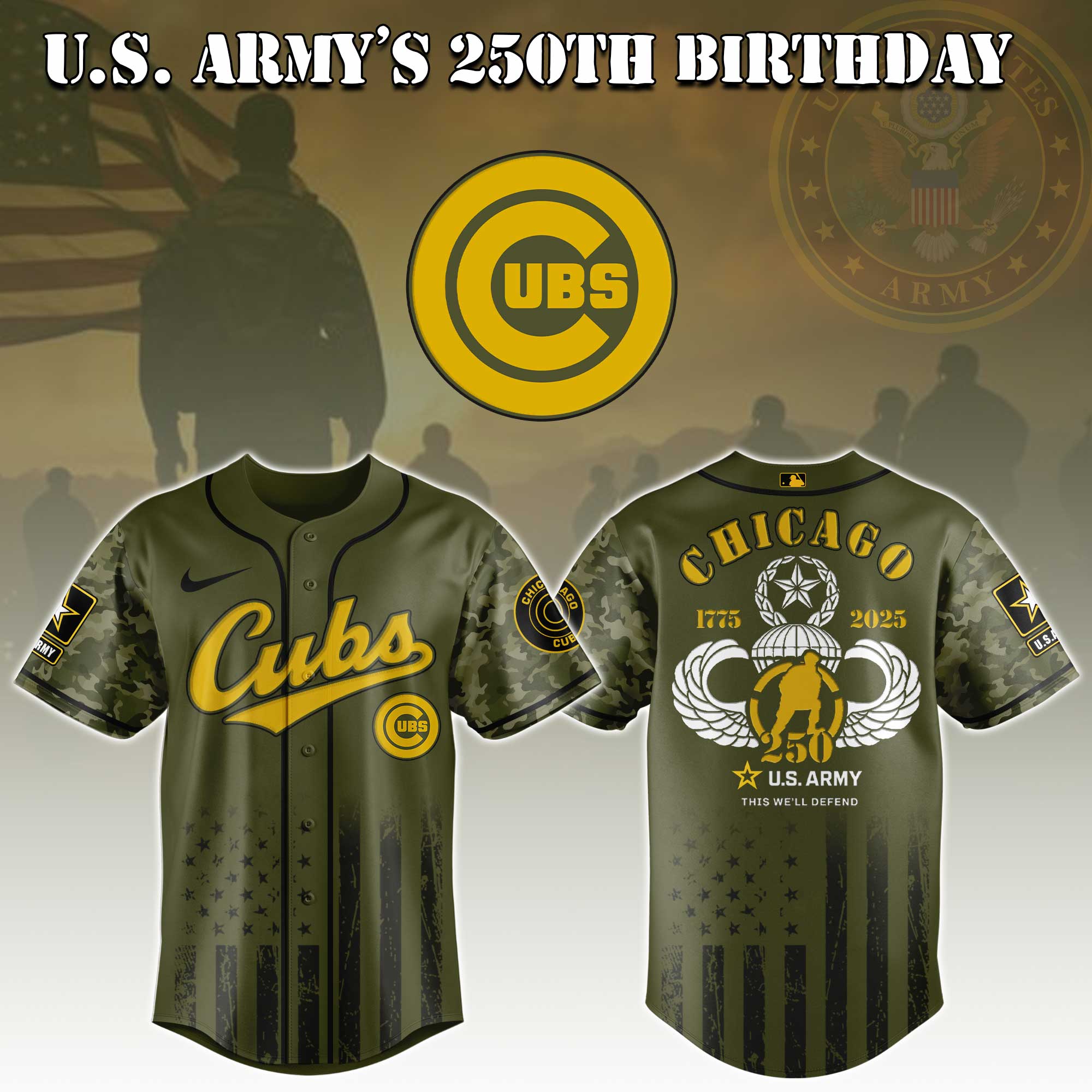 Chicago Cubs Mlb X U.s. Army This We'll Defend Baseball Jersey