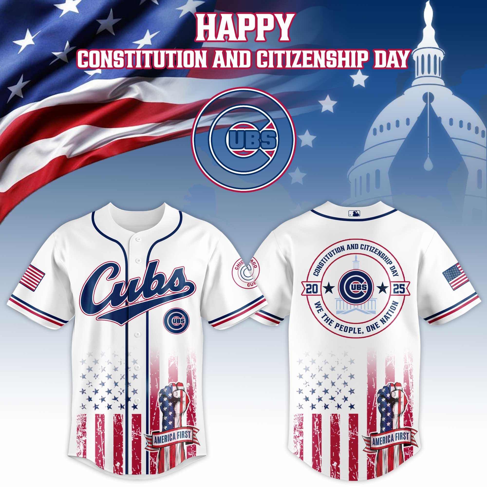 Chicago Cubs Mlb X Usa Happy Constitution And Citizenship Day Baseball Jersey