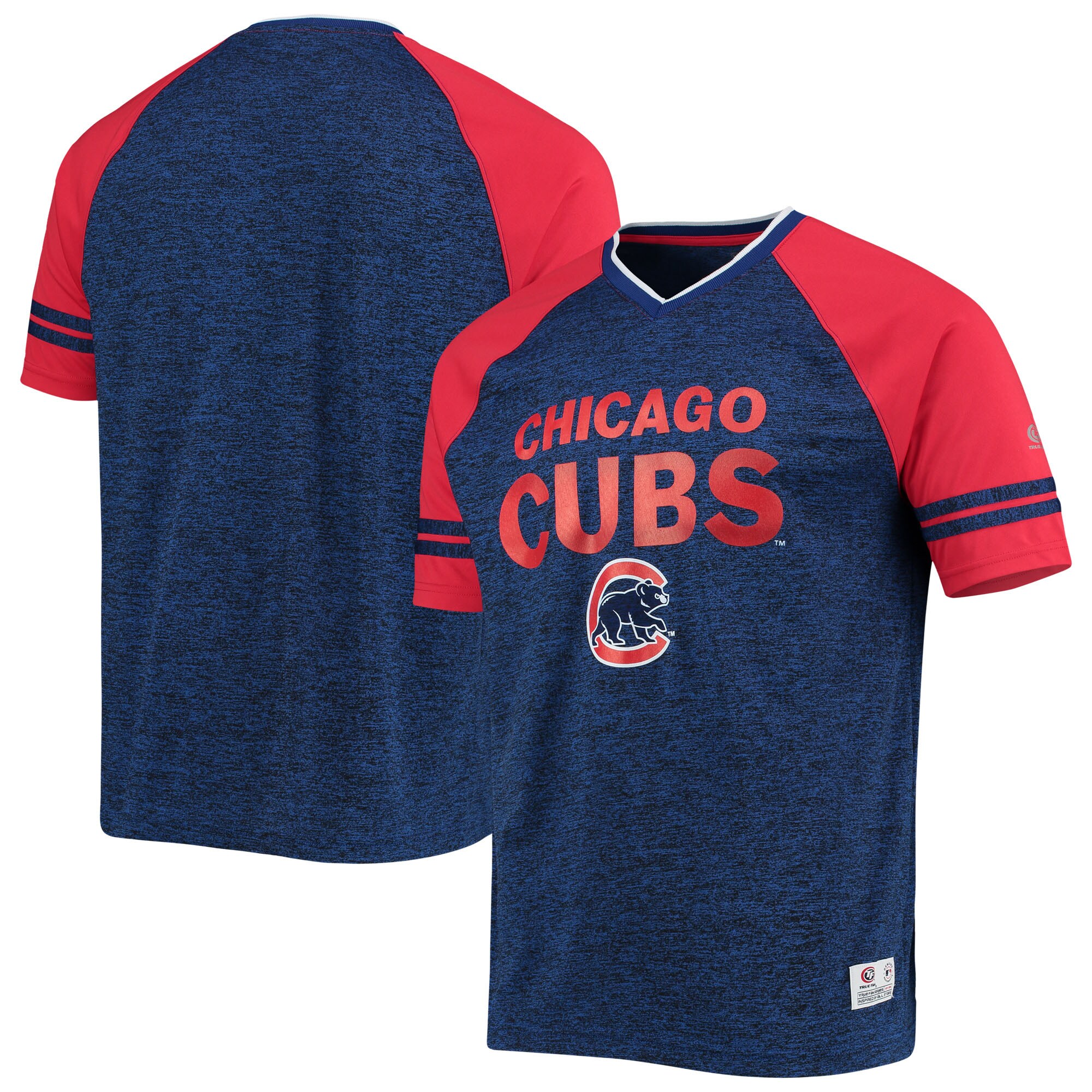 Alternative view of Chicago Cubs Team Raglan V-neck Baseball Jersey - Heathered Royal