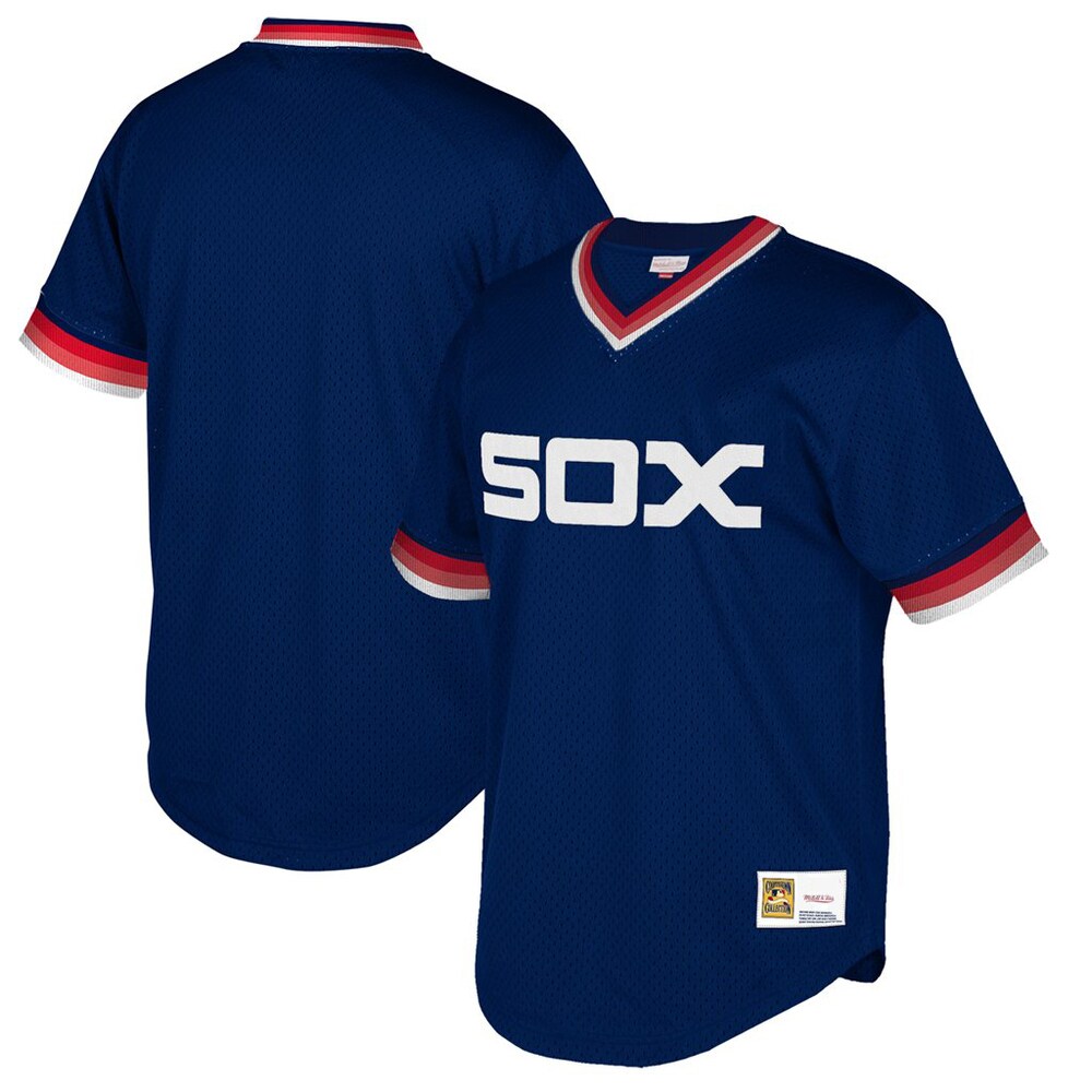 Chicago White Sox Mitchell & Ness Big & Tall Cooperstown Collection Mesh Wordmark V-neck Baseball Jersey - Navy