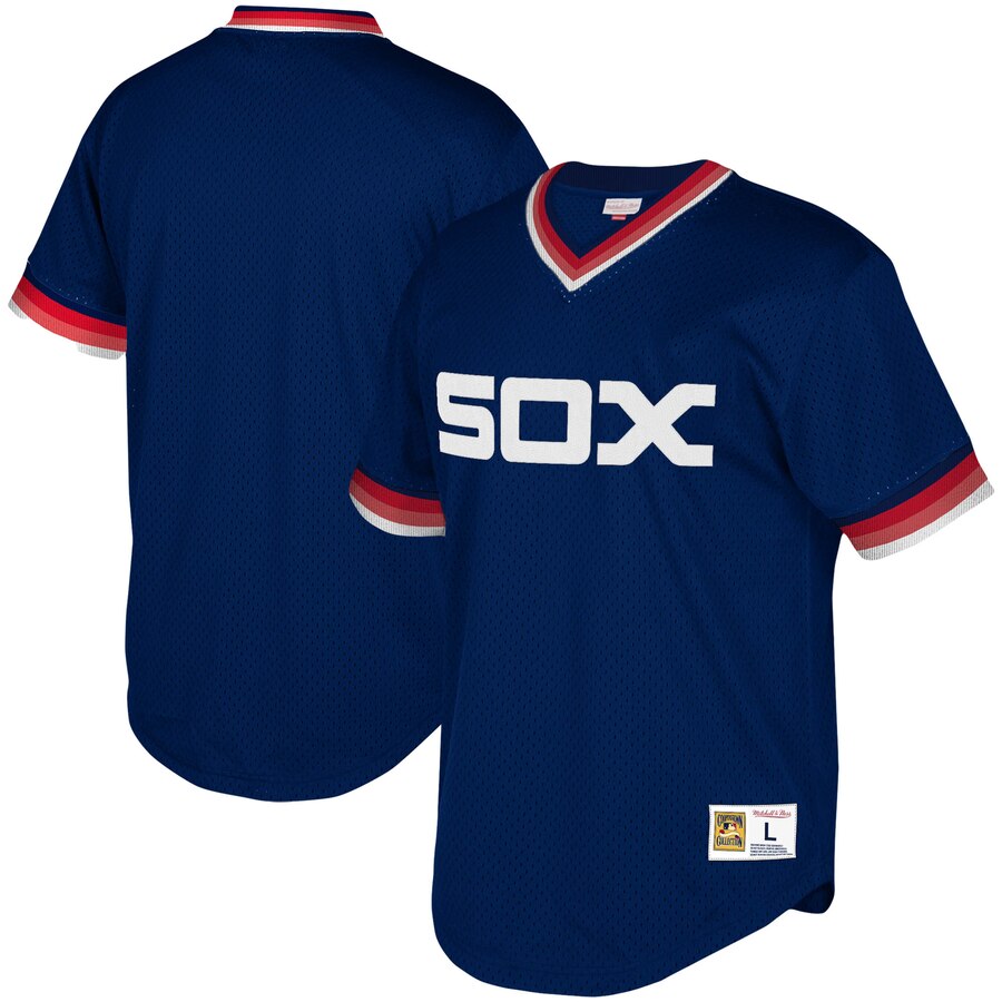 Chicago White Sox Mitchell & Ness Youth Cooperstown Collection Mesh Wordmark V-neck Baseball Jersey - Navy
