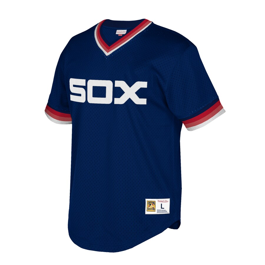 Alternative view of Chicago White Sox Mitchell And Ness Big And Tall Cooperstown Collection Mesh Wordmark V-neck Baseball Jersey - Navy