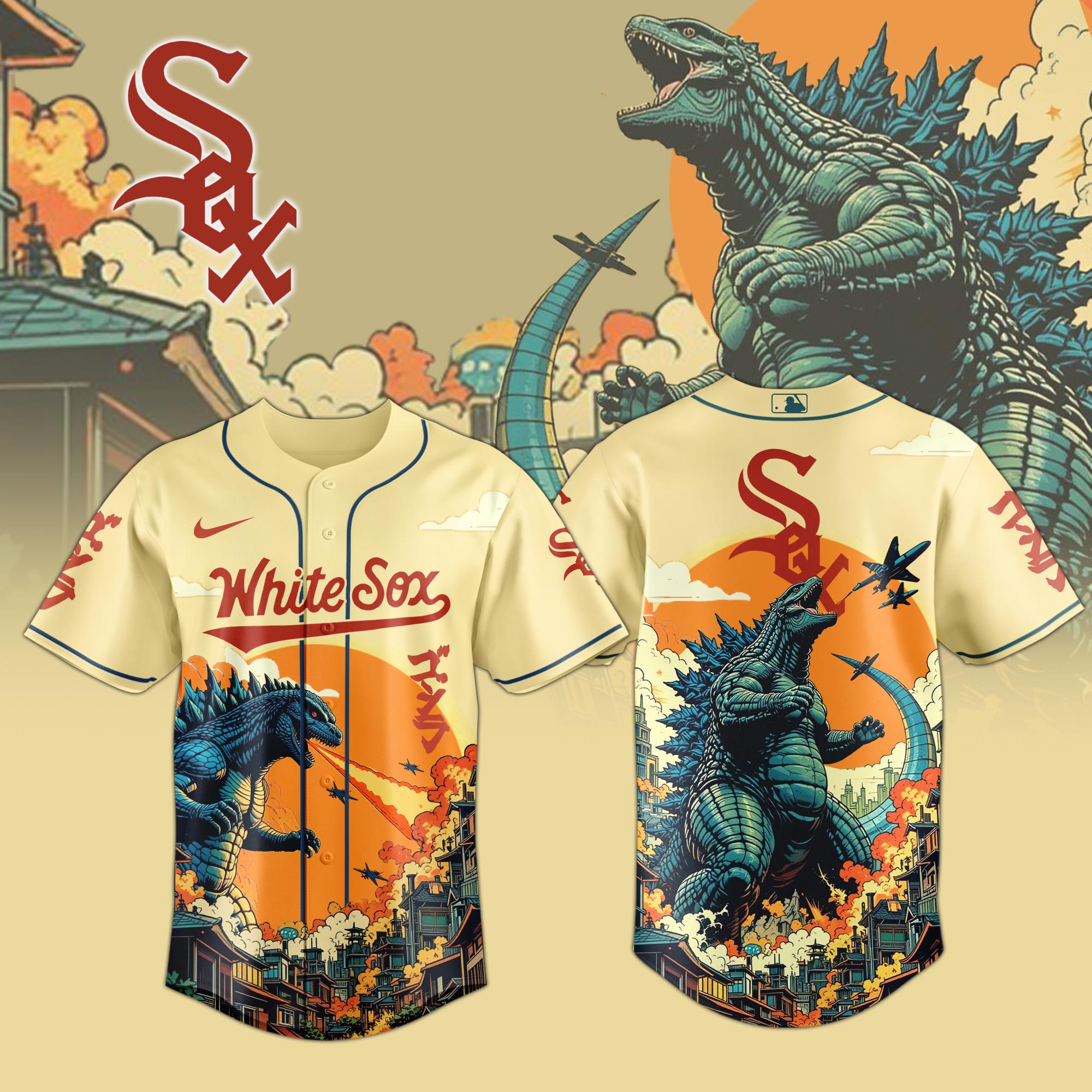 Chicago White Sox Mlb X Godzilla Attack Baseball Jersey