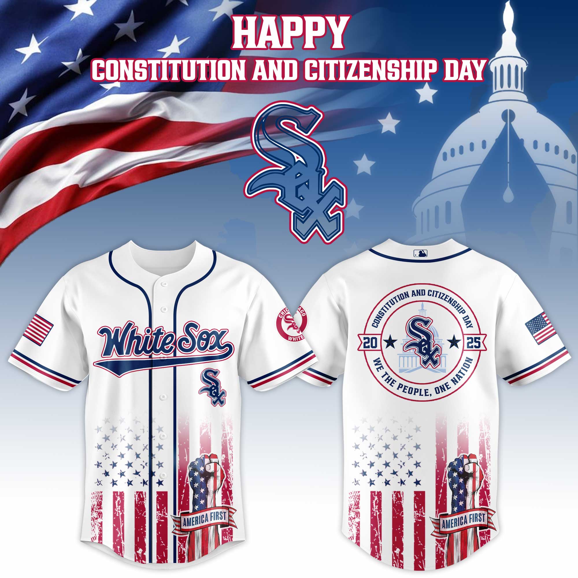 Chicago White Sox Mlb X Usa Happy Constitution And Citizenship Day Baseball Jersey