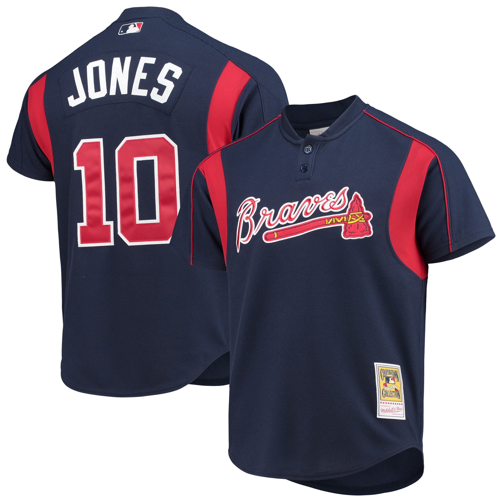 Chipper Jones Atlanta Braves Mitchell & Ness Cooperstown Collection Mesh Batting Practice Button-up Baseball Jersey - Navy
