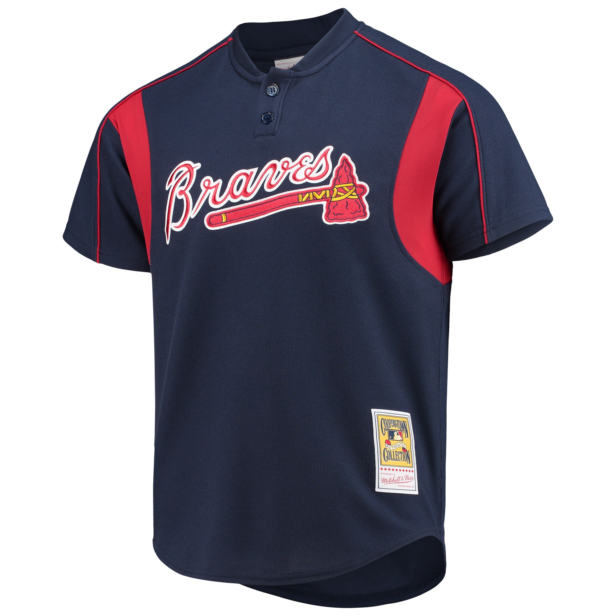Alternative view of Chipper Jones Atlanta Braves Mitchell & Ness Cooperstown Collection Mesh Batting Practice Button-up Baseball Jersey - Navy
