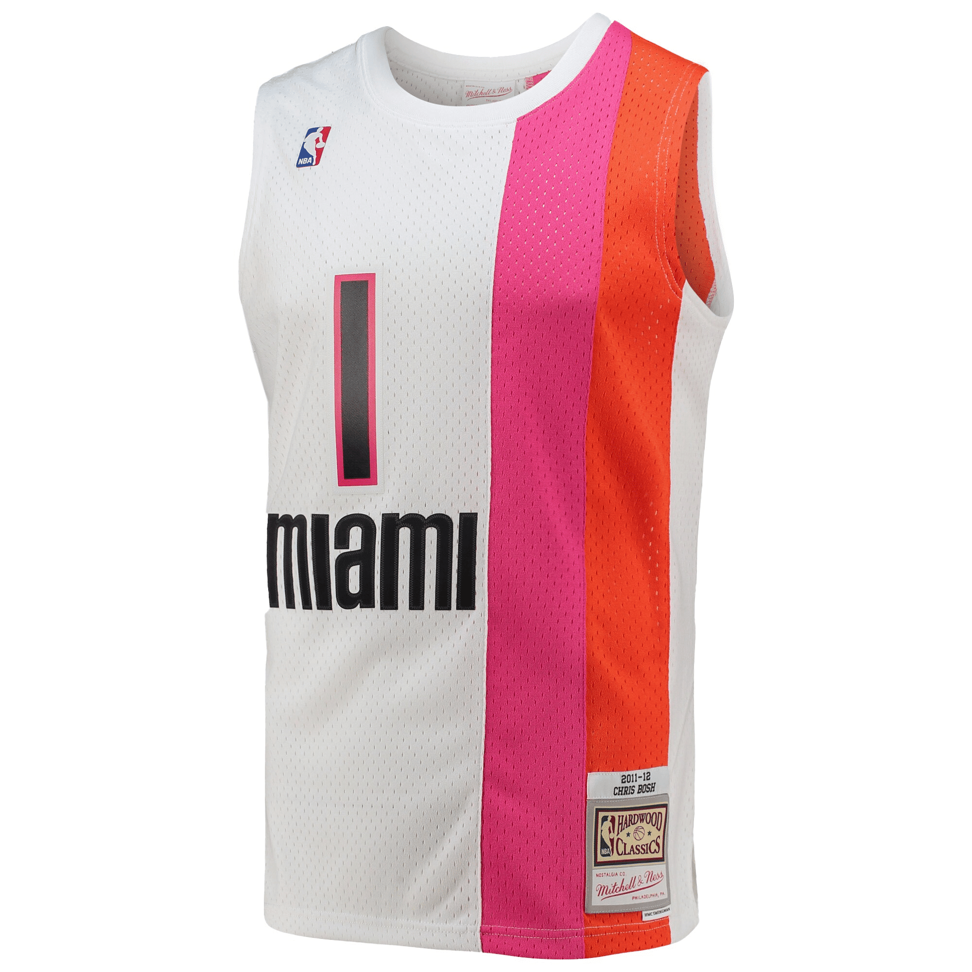 Alternative view of Chris Bosh Miami Heat Mitchell & Ness 2011-12 Hardwood Classics Swingman Basketball Jersey - White Basketball Jersey - JS646 