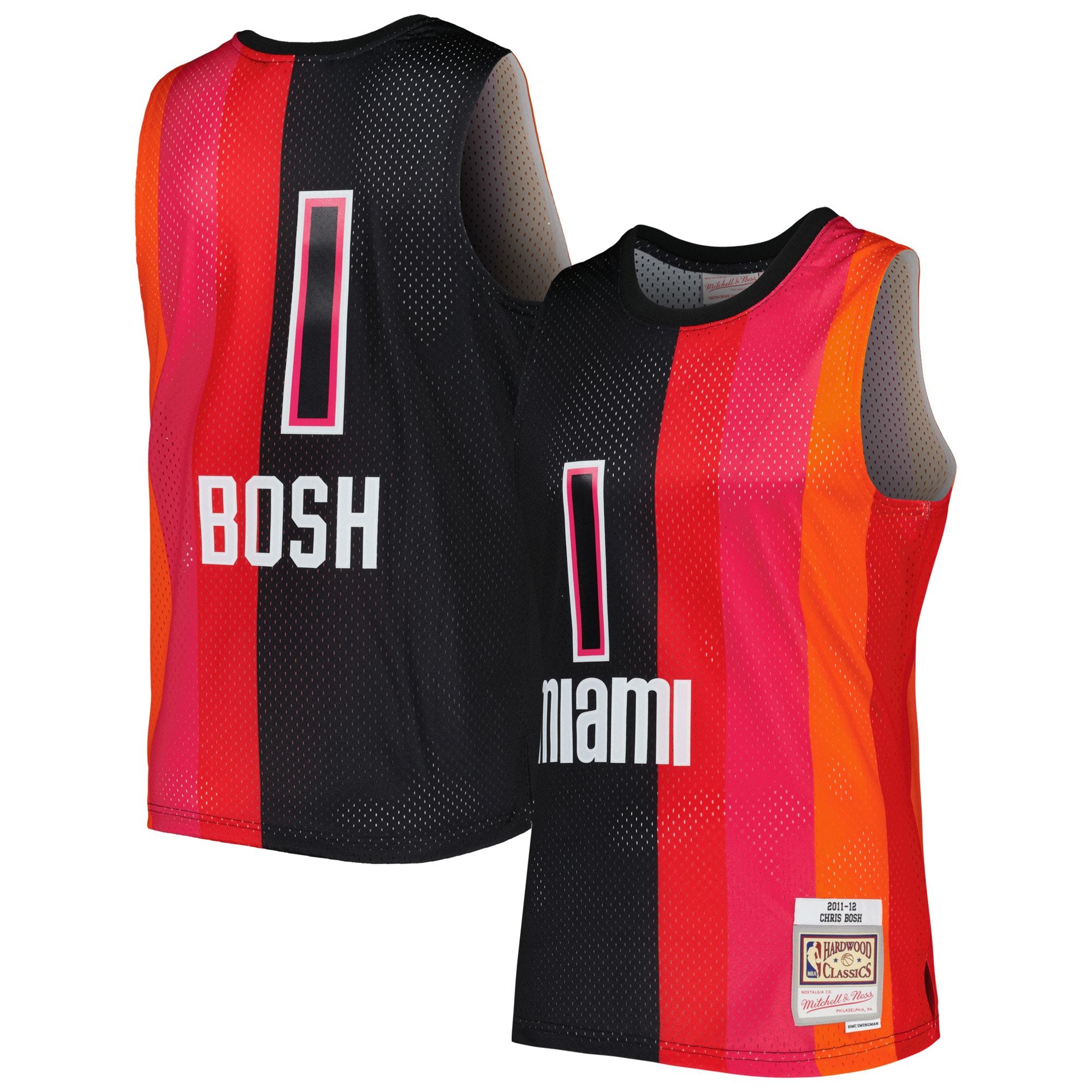 Chris Bosh Miami Heat Mitchell & Ness Hardwood Classics 2011/12 Split Swingman Basketball Jersey – Black/red – Jsfangear Basketball Jersey Store