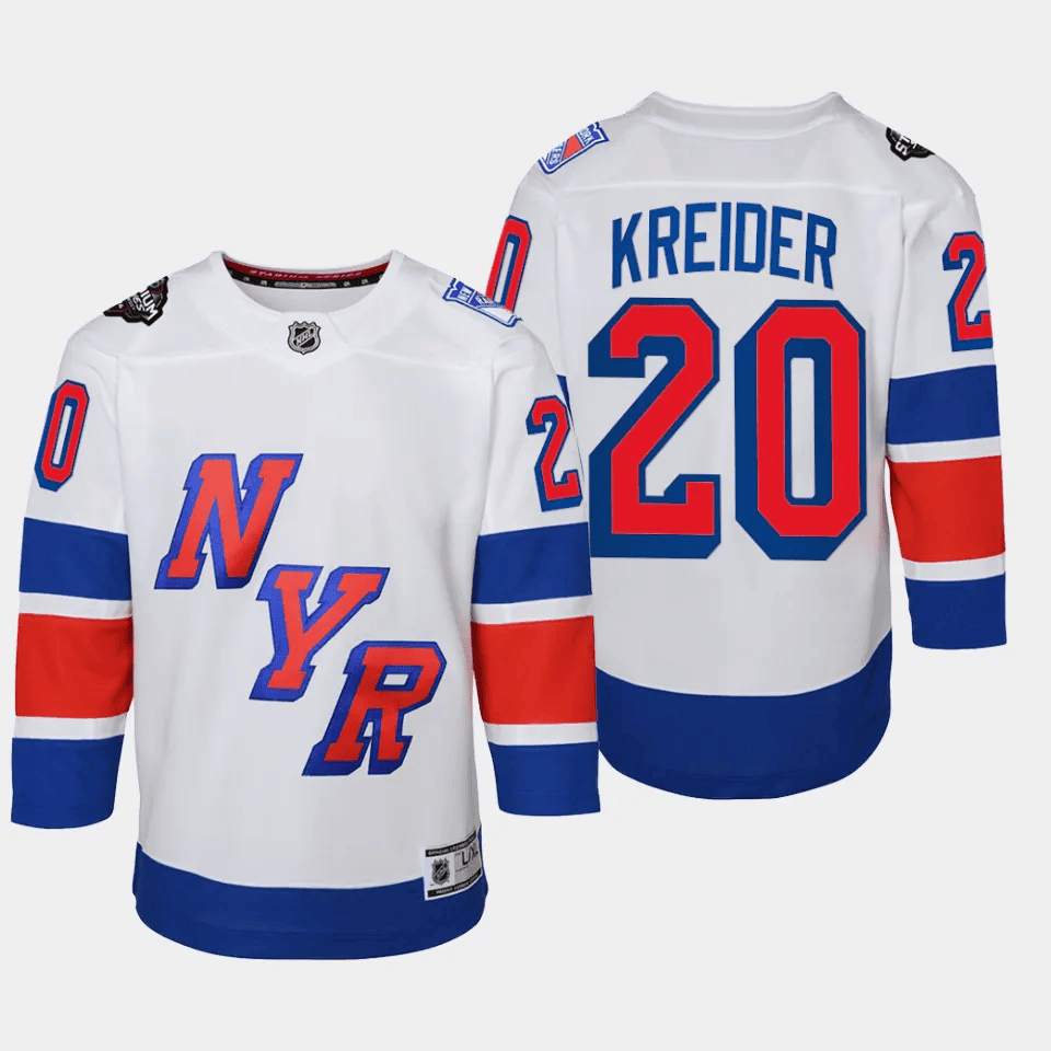 Alternative view of Chris Kreider 20 New York Rangers 2024 NHL YOUTH Stadium Series Hockey Jersey - White - JS123 