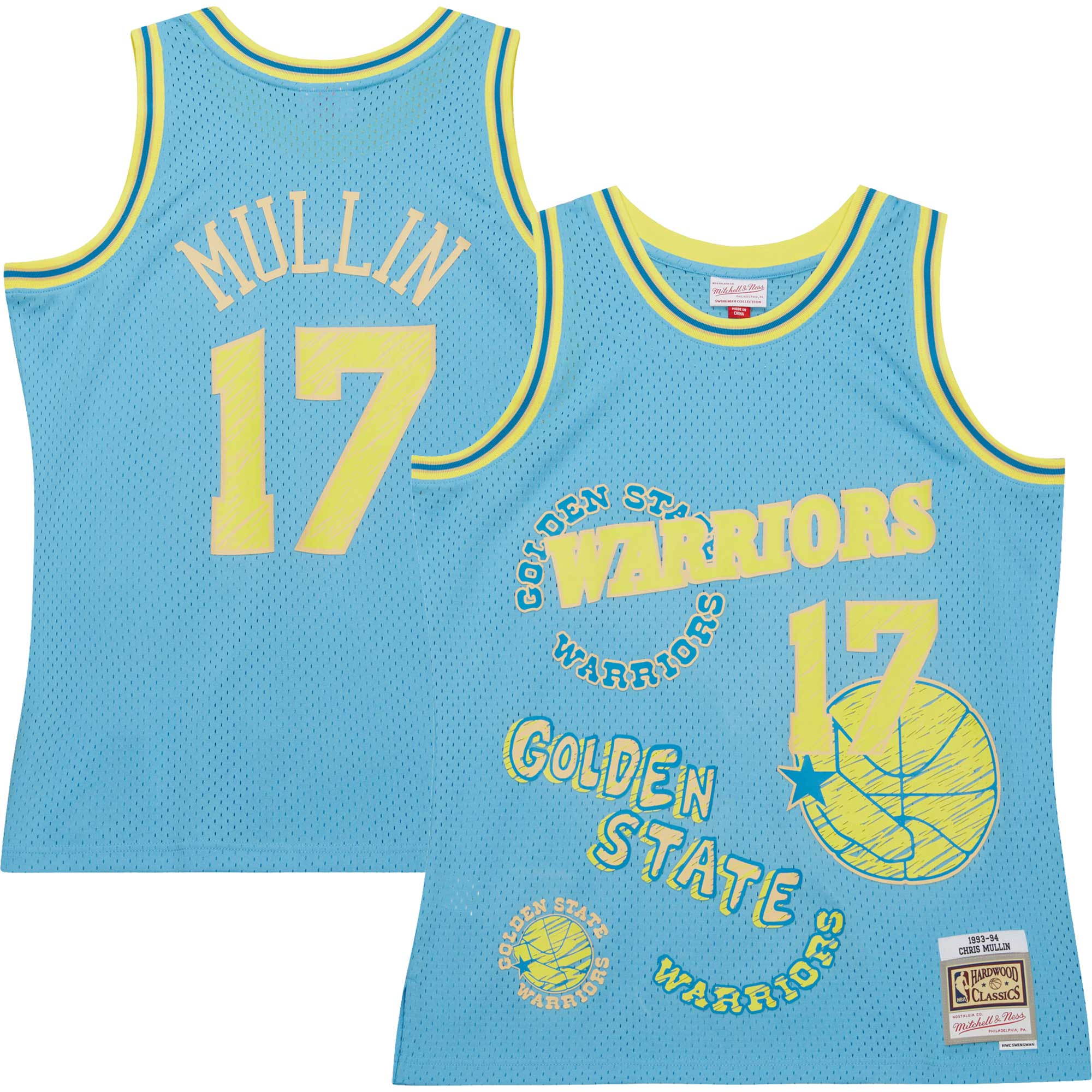 Chris Mullin Golden State Warriors Mitchell & Ness 1993/94 Swingman Sidewalk Sketch Basketball Jersey - Light Blue