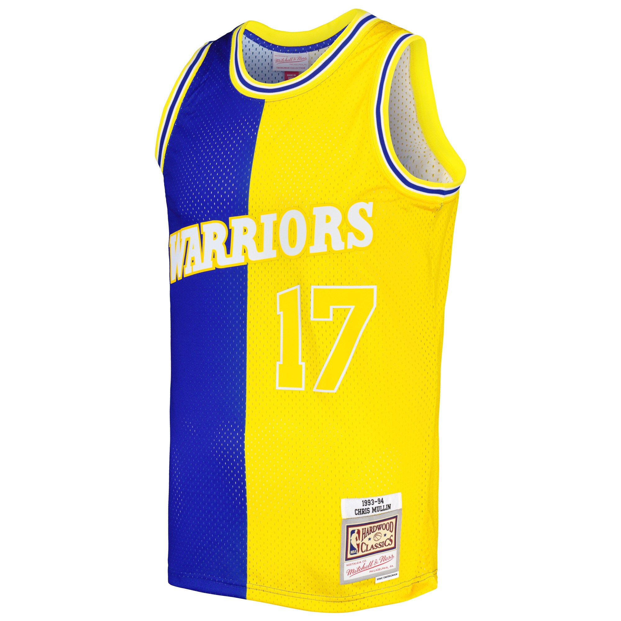 Alternative view of Chris Mullin Golden State Warriors Mitchell & Ness Hardwood Classics 1993/94 Split Swingman Basketball Jersey - Royal/gold