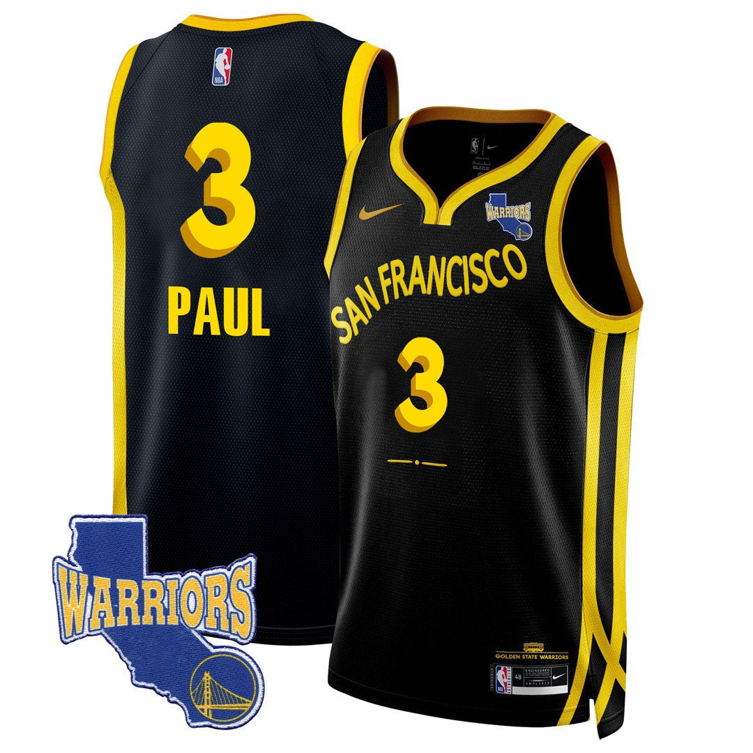Chris Paul 3 Golden State Warriors California Patch 2023/24 City Edition Swingman Basketball Jersey - Black - JS884 
