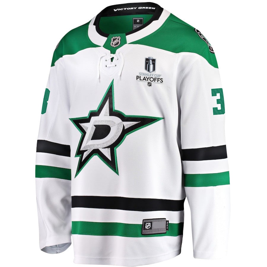 Alternative view of Chris Tanev 3 Dallas Stars 2024 NHL Playoffs Patch Away Breakaway Hockey Jersey - Men - JS560 