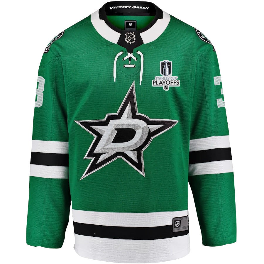 Alternative view of Chris Tanev 3 Dallas Stars 2024 NHL Playoffs Patch Home Hockey Jersey - Men, Green - JS988 