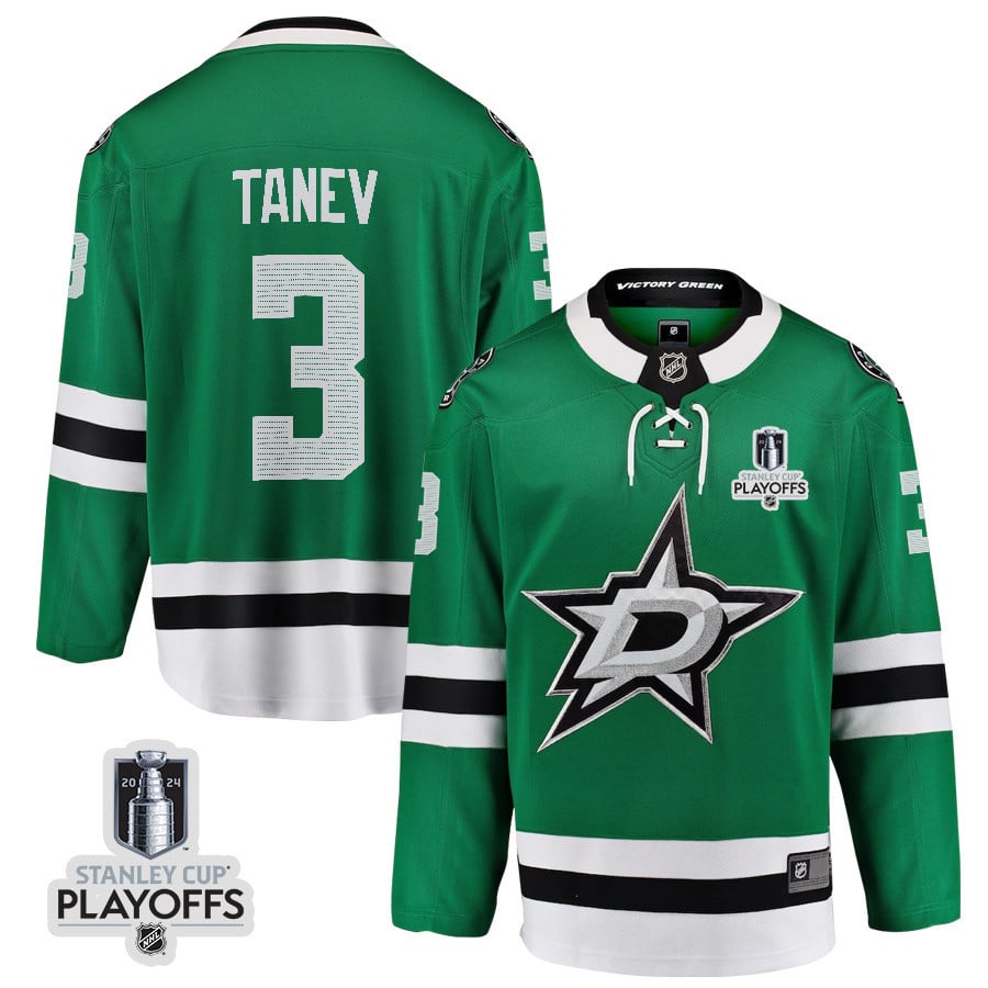 Chris Tanev 3 Dallas Stars 2024 NHL Playoffs Patch Home Hockey Jersey - Men, Green - JS988 