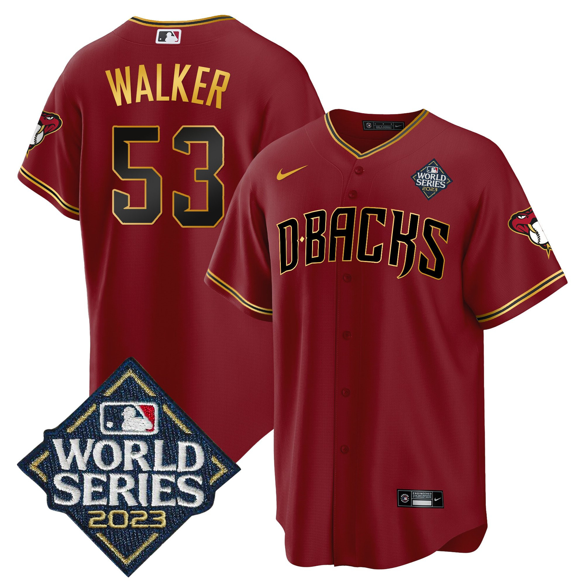 Christian Walker 53 Arizona Diamondbacks 2023 World Series Men Jersey - Crimson Gold