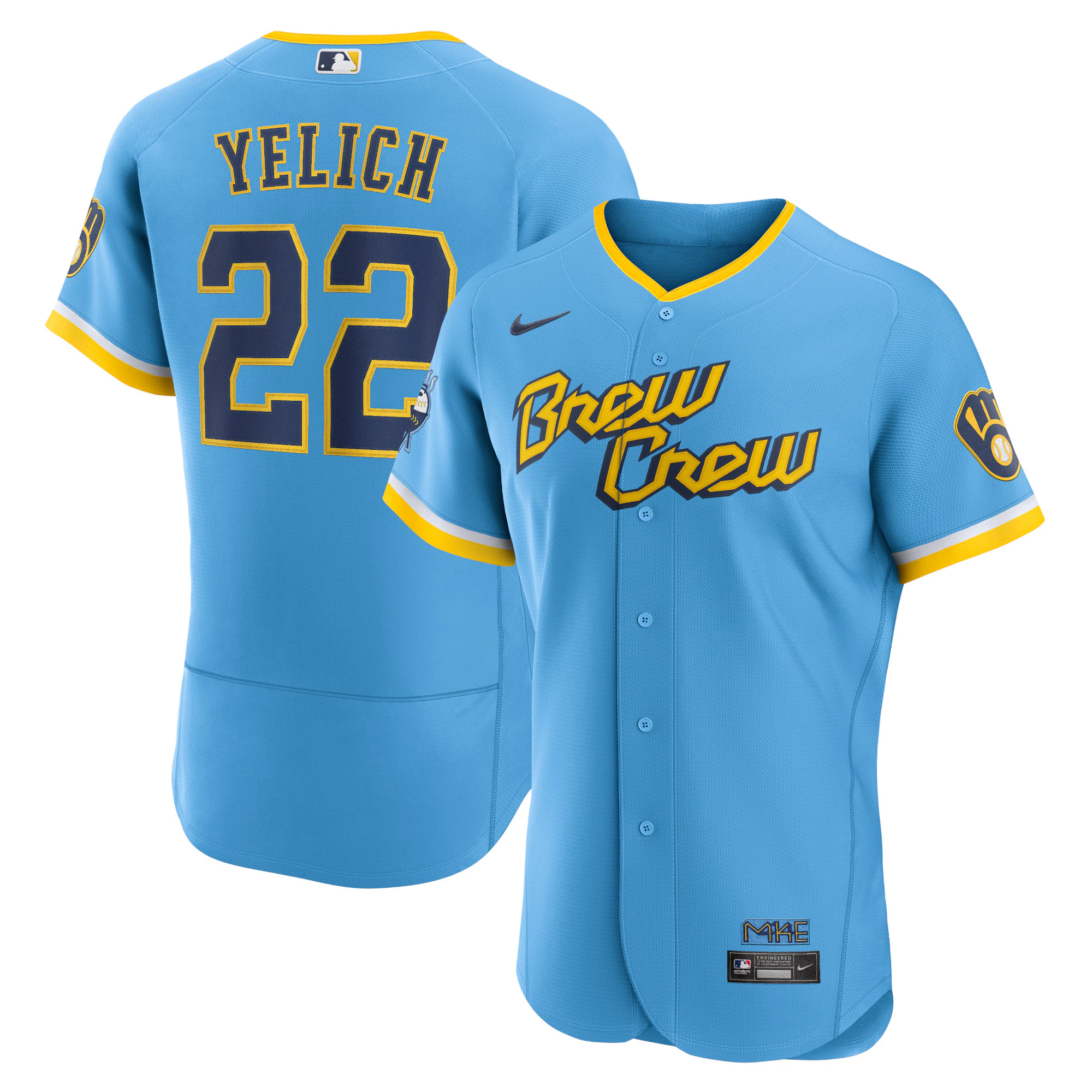 Christian Yelich Milwaukee Brewers 2022 City Connect Authentic Player Jersey – Powder Blue