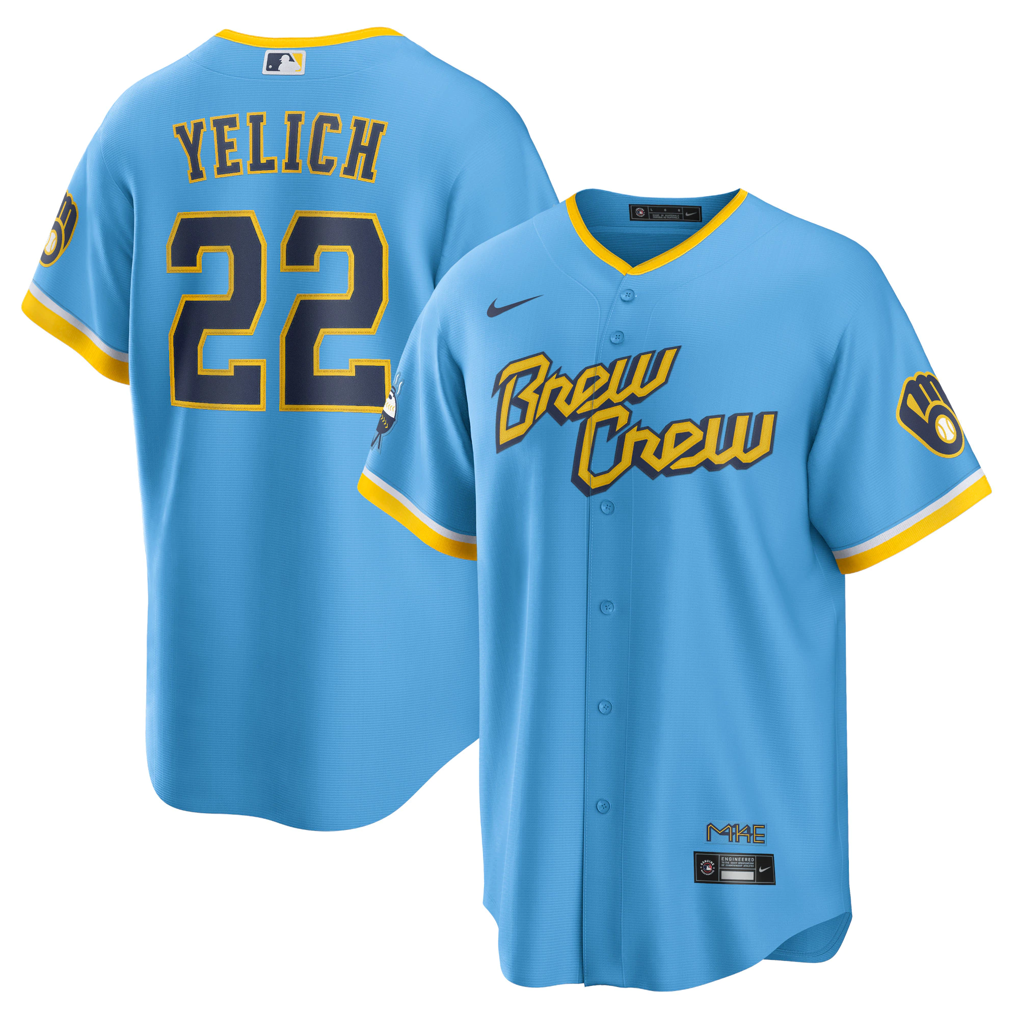 Christian Yelich Milwaukee Brewers 2022 City Connect Replica Player Jersey – Powder Blue