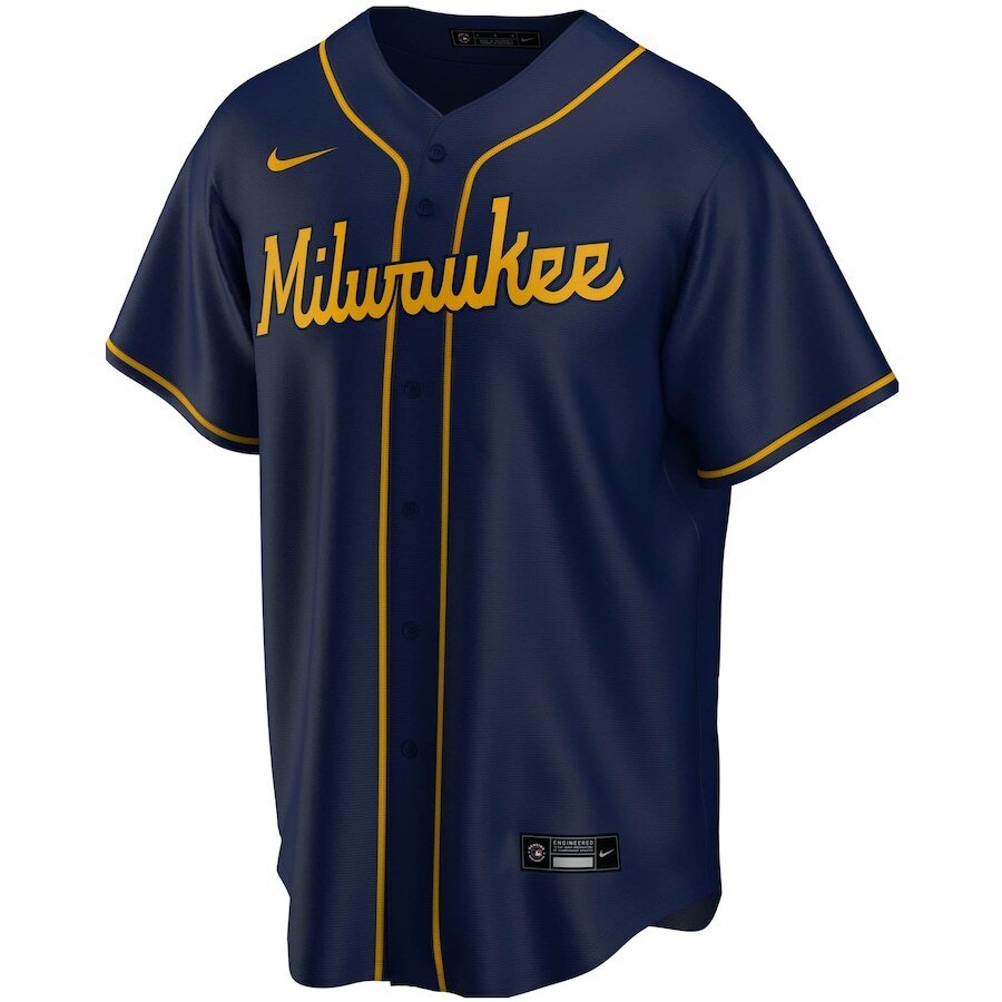 Alternative view of Christian Yelich Milwaukee Brewers Alternate 2020 Replica Player Jersey - Navy