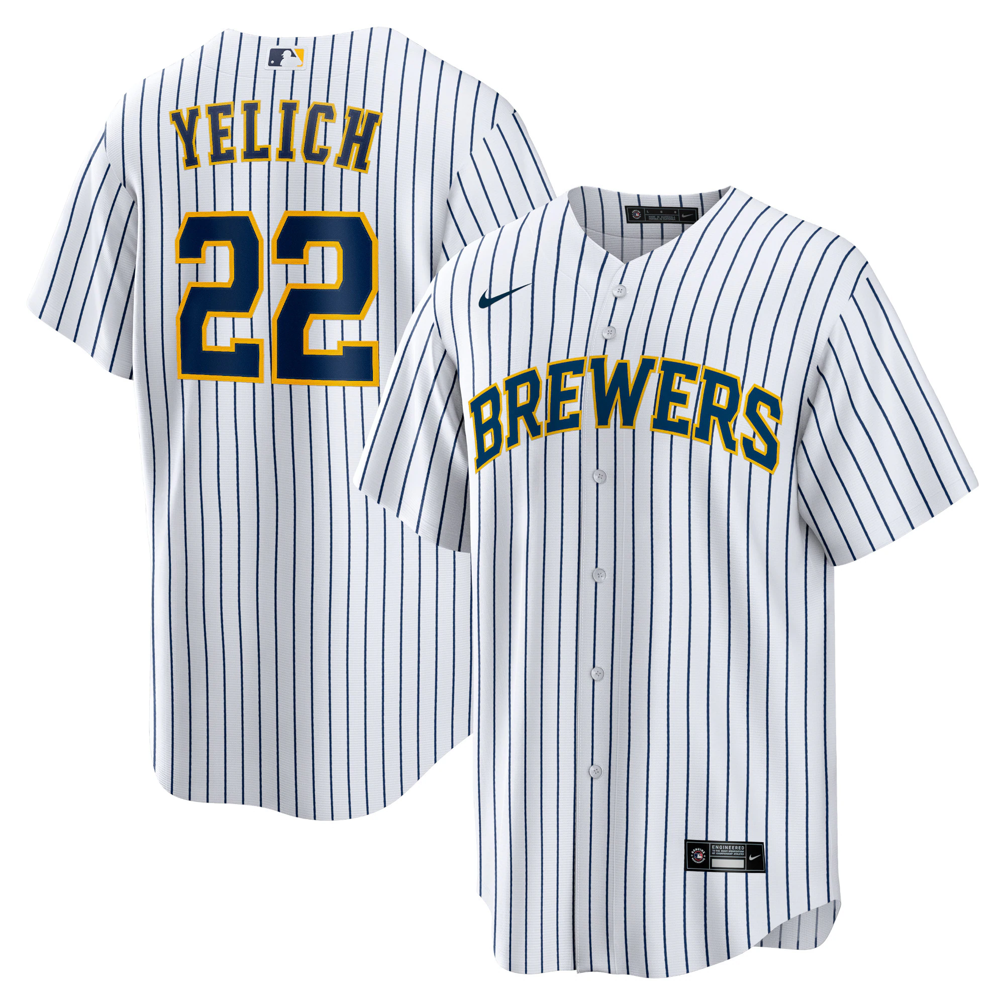 Alternative view of Christian Yelich Milwaukee Brewers Alternate Replica Player Baseball Jersey – White