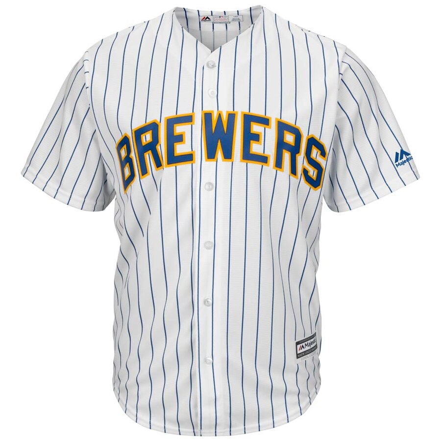Alternative view of Christian Yelich Milwaukee Brewers Majestic Alternate Official Cool Base Player Baseball Jersey - White Royal