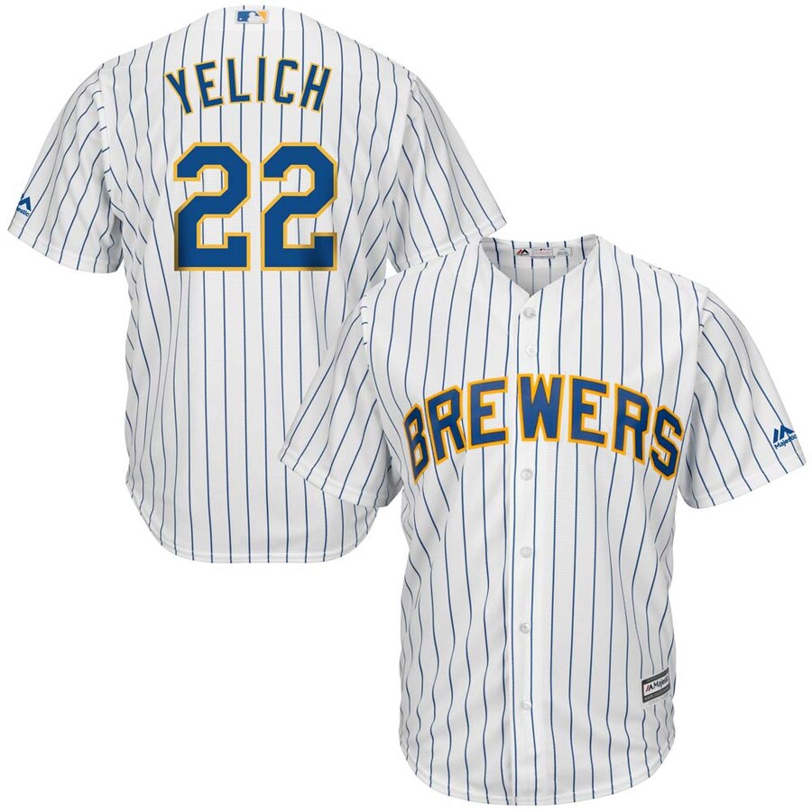 Christian Yelich Milwaukee Brewers Majestic Alternate Official Cool Base Player Baseball Jersey - White/royal