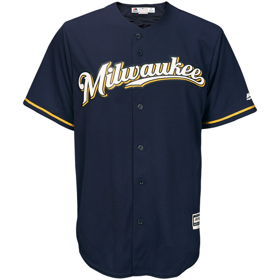 Alternative view of Christian Yelich Milwaukee Brewers Majestic Alternate Official Cool Base Player Baseball Jersey – Navy