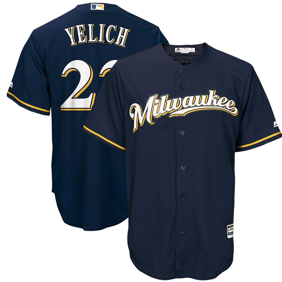 Christian Yelich Milwaukee Brewers Majestic Alternate Official Cool Base Player Baseball Jersey – Navy
