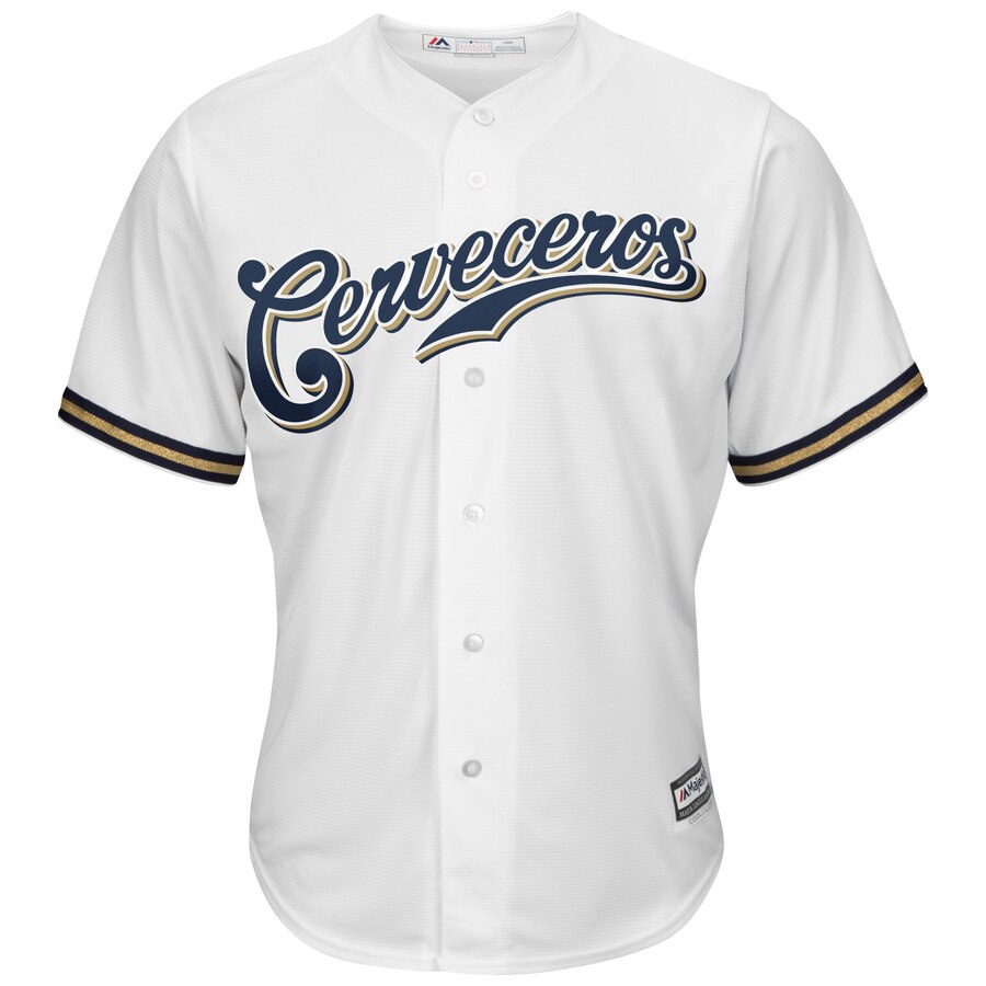 Alternative view of Christian Yelich Milwaukee Brewers Majestic Home Hispanic Heritage Cool Base Player Jersey - White