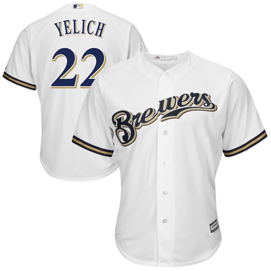 Christian Yelich Milwaukee Brewers Majestic Official Cool Base Player Jersey – White