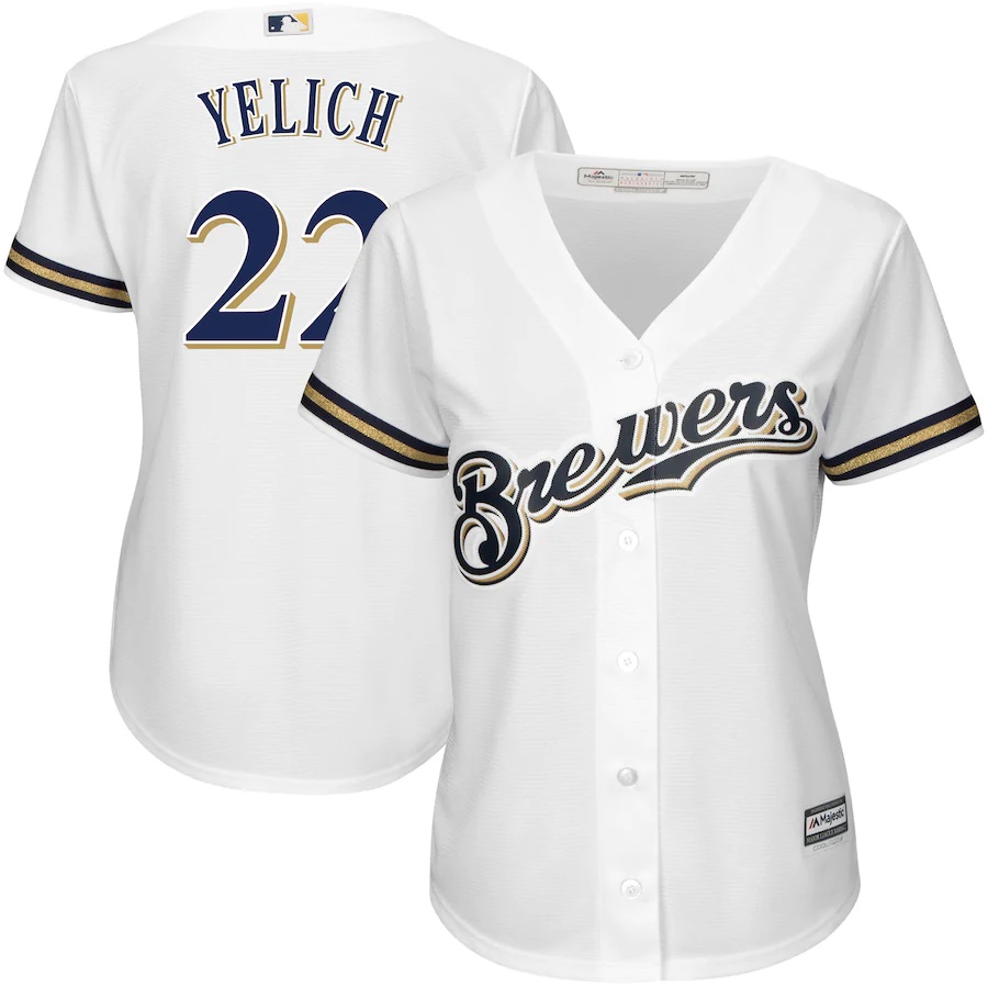 Christian Yelich Milwaukee Brewers Majestic Women's Plus Size Home Cool Base Player Jersey - White