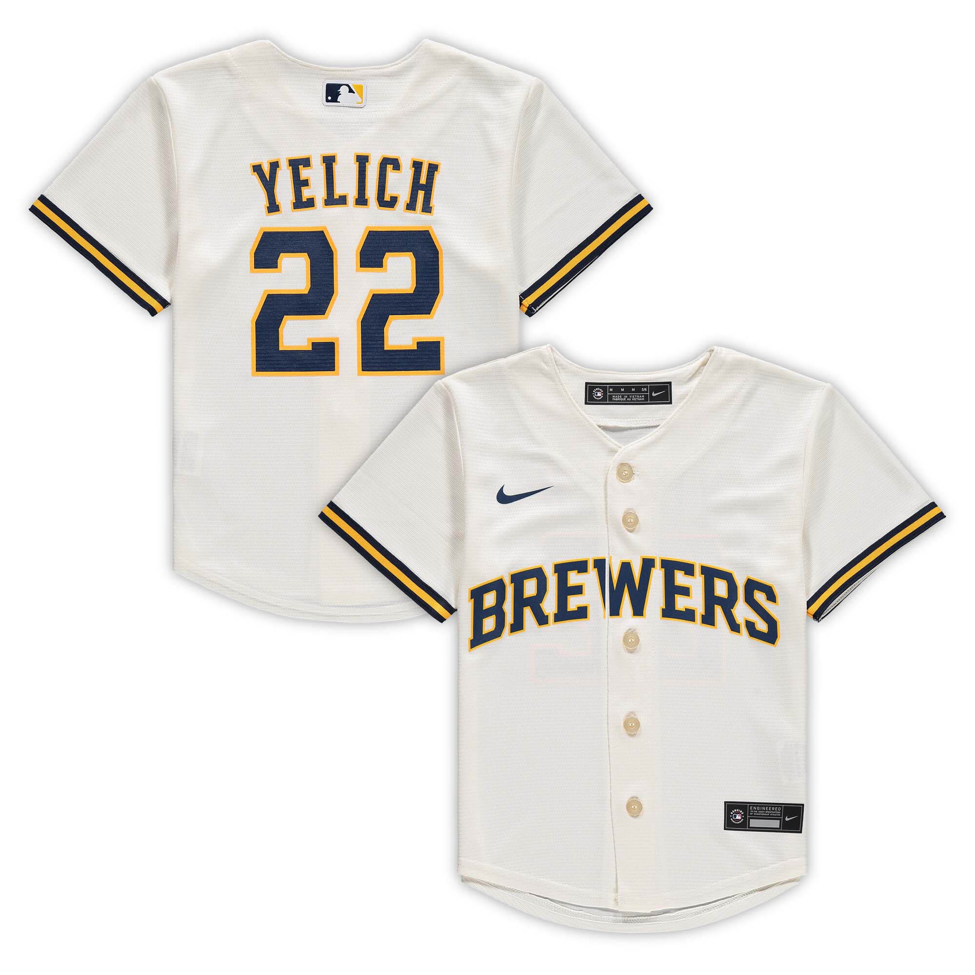 Alternative view of Christian Yelich Milwaukee Brewers Preschool Home Replica Player Jersey – Cream