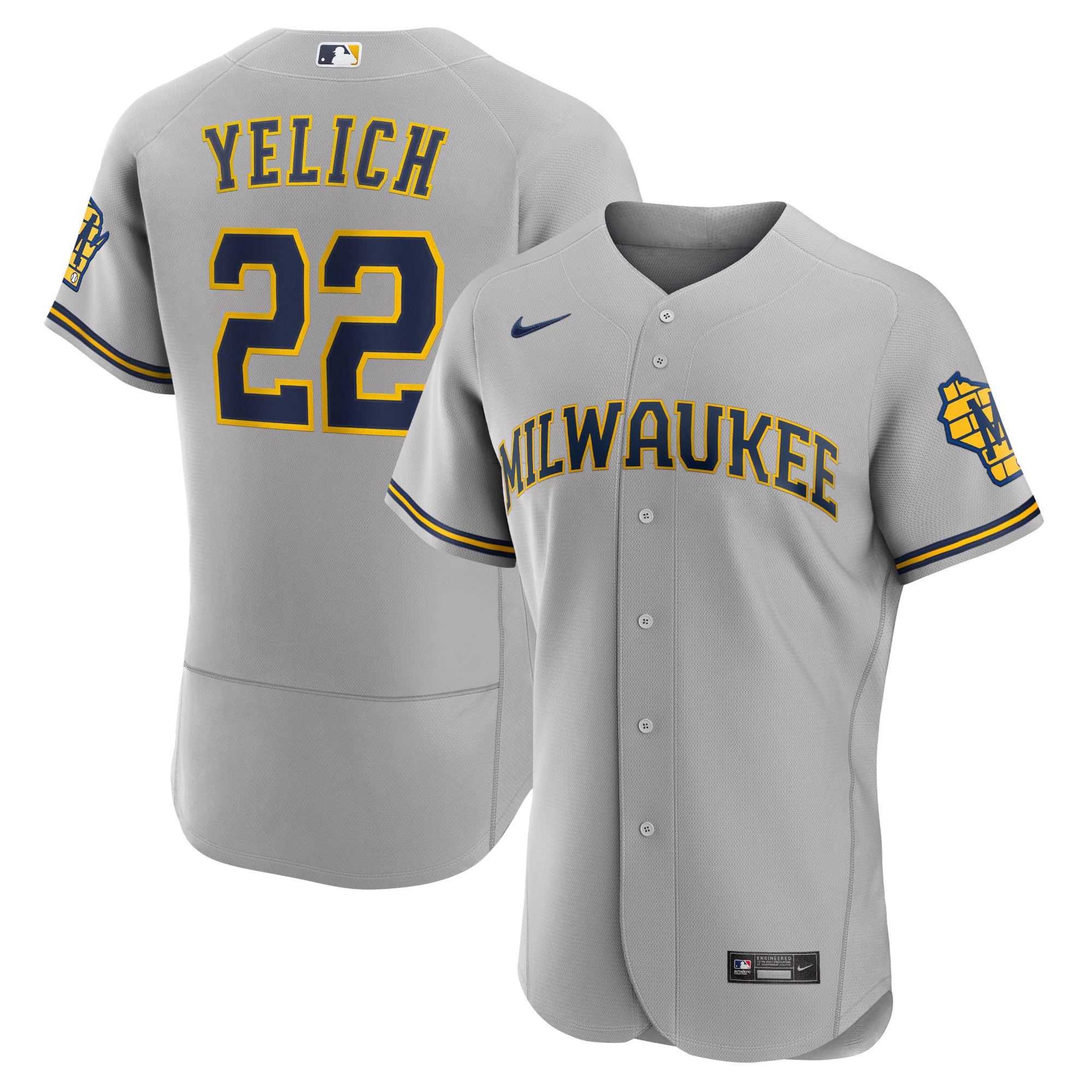 Christian Yelich Milwaukee Brewers Road Authentic Player Logo Jersey – Gray