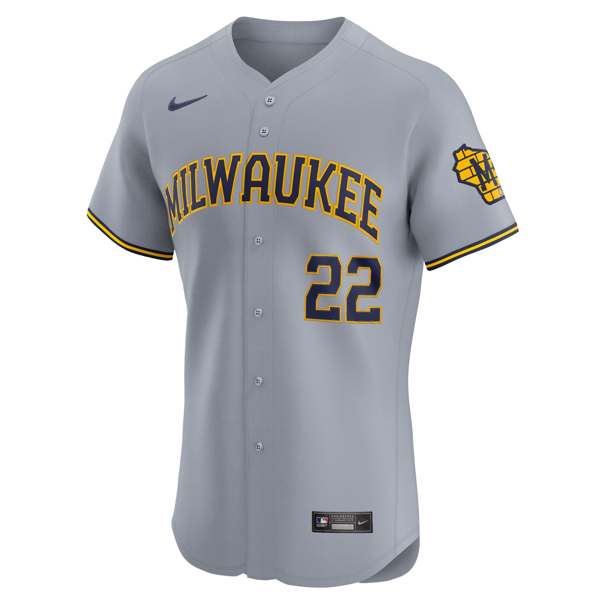 Alternative view of Christian Yelich Milwaukee Brewers Road Elite Player Jersey - Gray