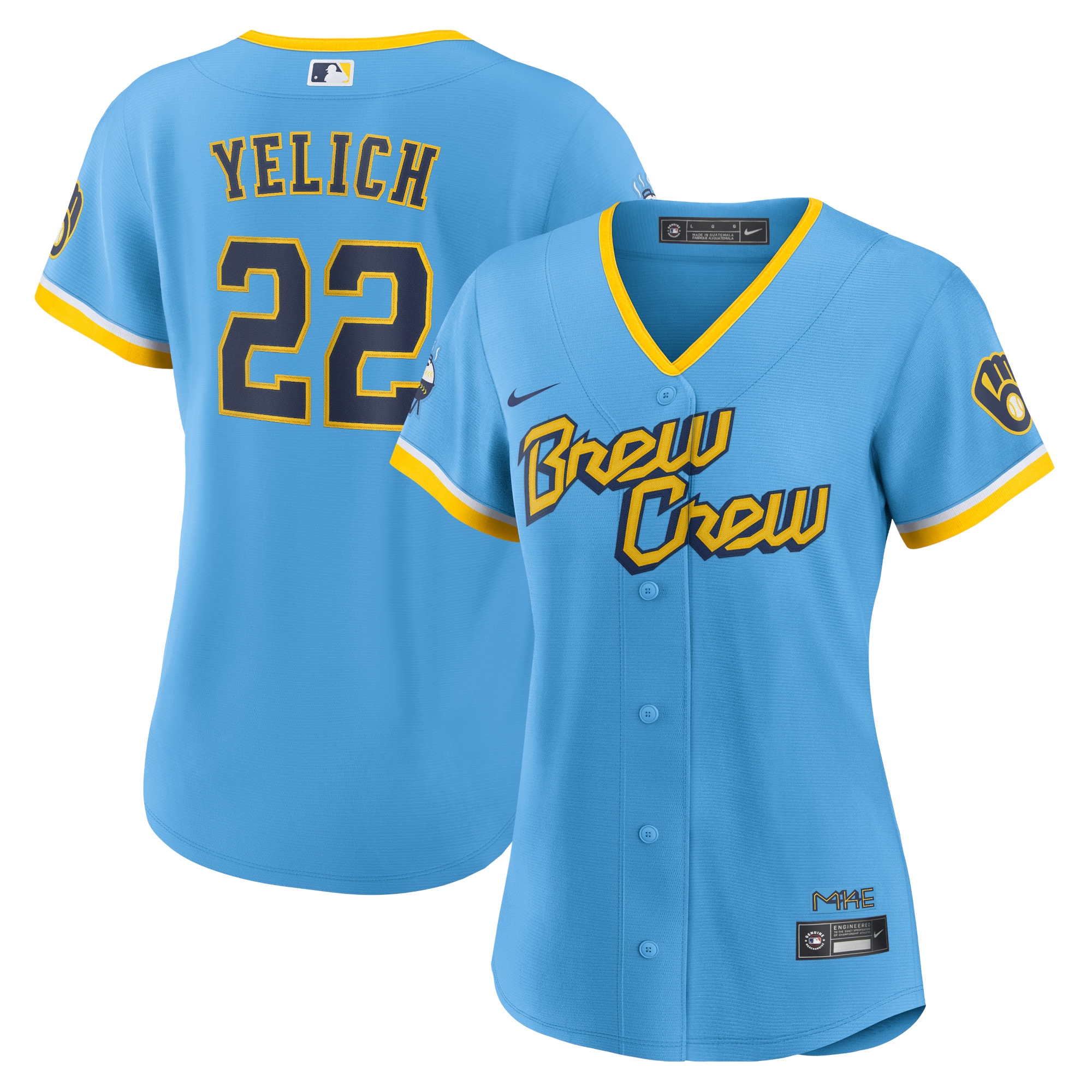 Christian Yelich Milwaukee Brewers Women’s 2022 City Connect Replica Player Jersey – Powder Blue