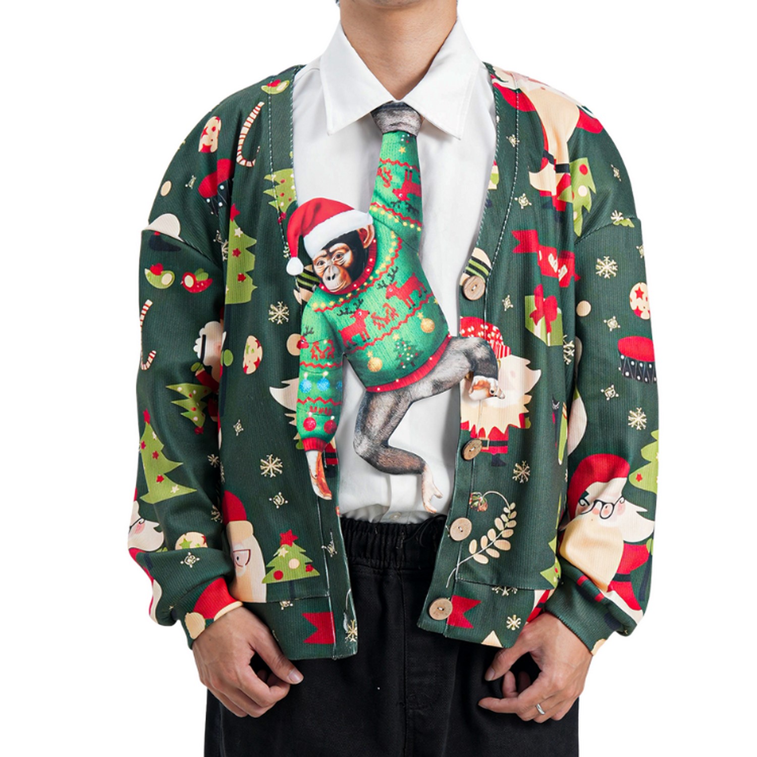 Christmas Monkey Novelty Tie - Funny Animal Tie, Holiday Gift, Taffeta Silk