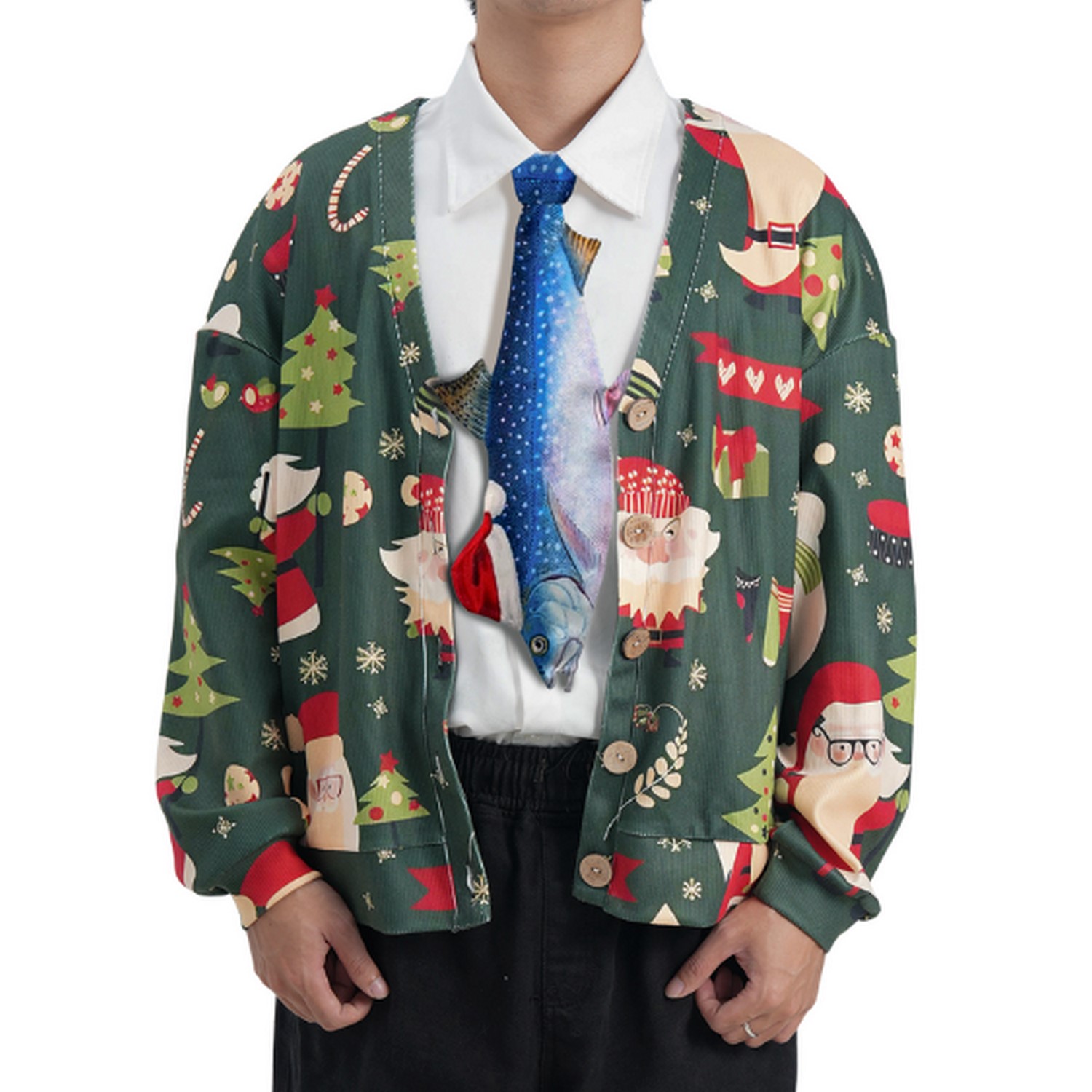 Christmas Novelty Blue Salmon Fish-Shaped Tie - Blue Salmon Design In Taffeta Silk  - Funny Gift for Men - Tie Accessories