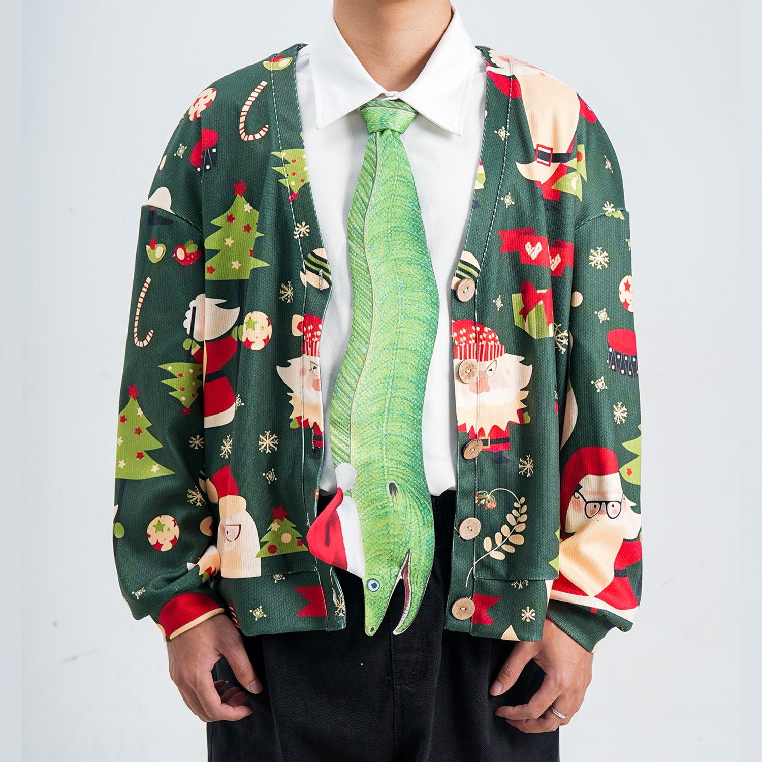 Christmas Novelty Fish-Shaped Tie - Green Eel/Sea Fish Design - Funny Gift for Men - Tie Accessories