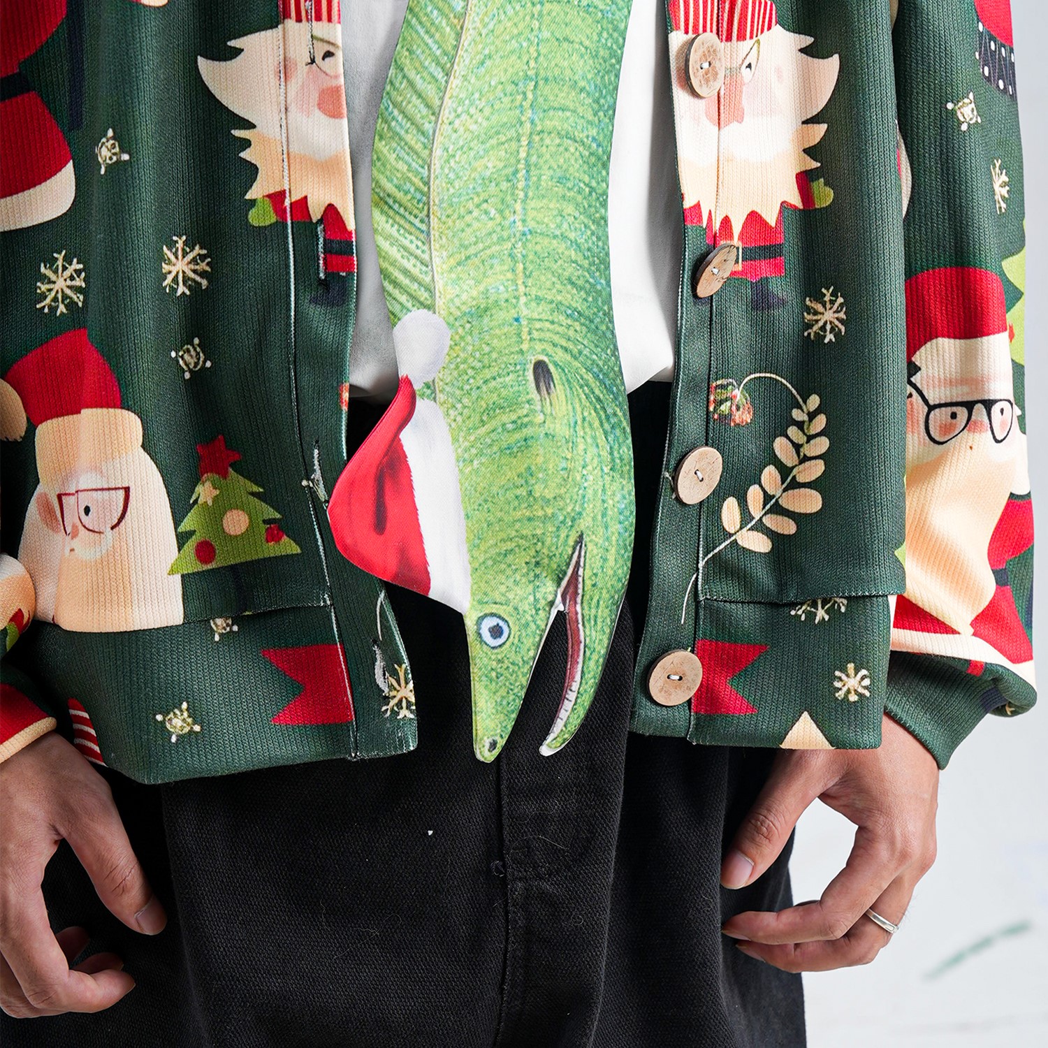 Christmas Novelty Fish-Shaped Tie - Green Eel/Sea Fish Design - Funny Gift for Men - Tie Accessories - Image 4