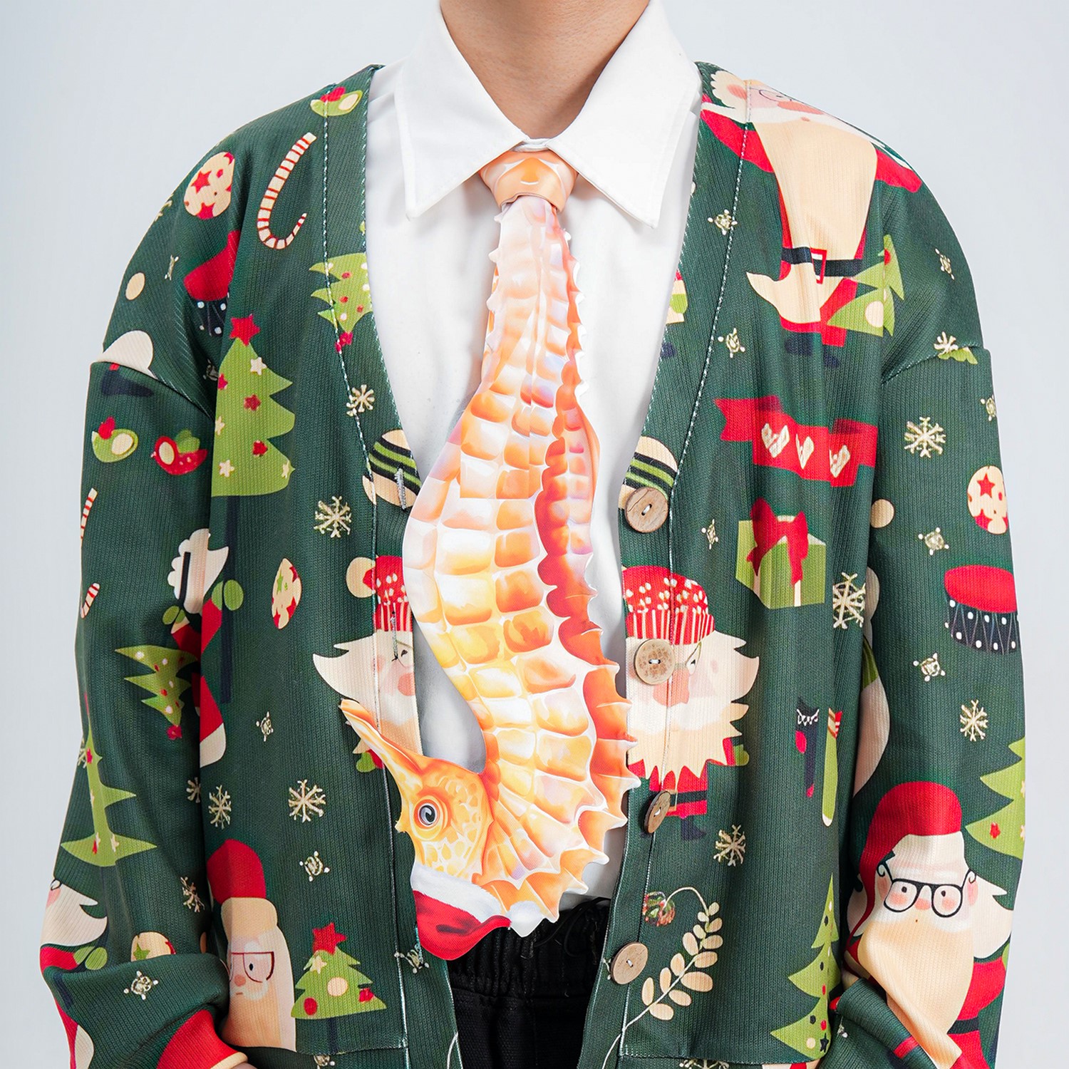 Christmas Novelty Seahorse Tie - Orange Animals Shape Necktie - Funny Holiday Gift for Men - Image 3