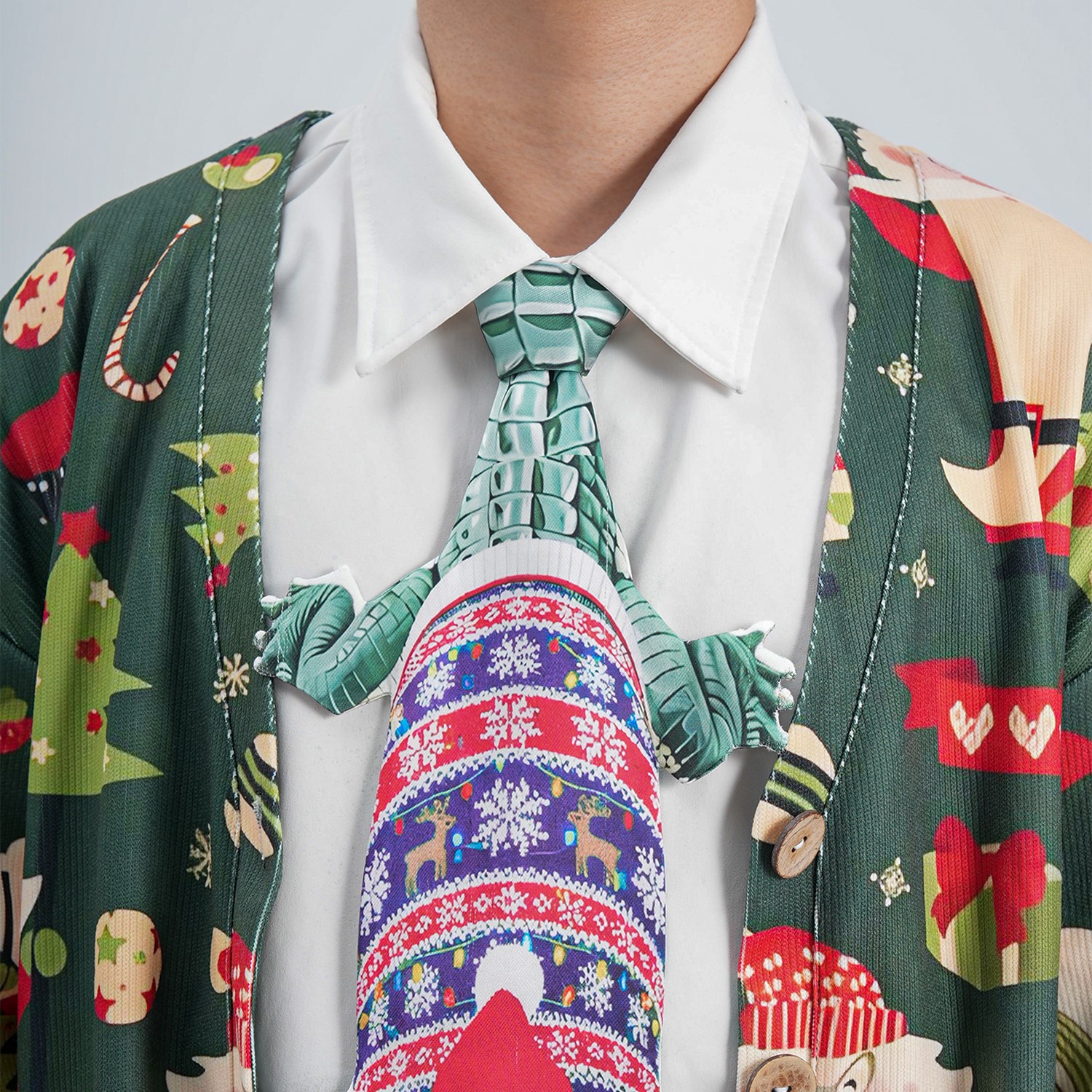 Christmas Novelty Tie - Alligator Shape in Taffeta Silk - Funny Holiday Gift for Men - Image 5