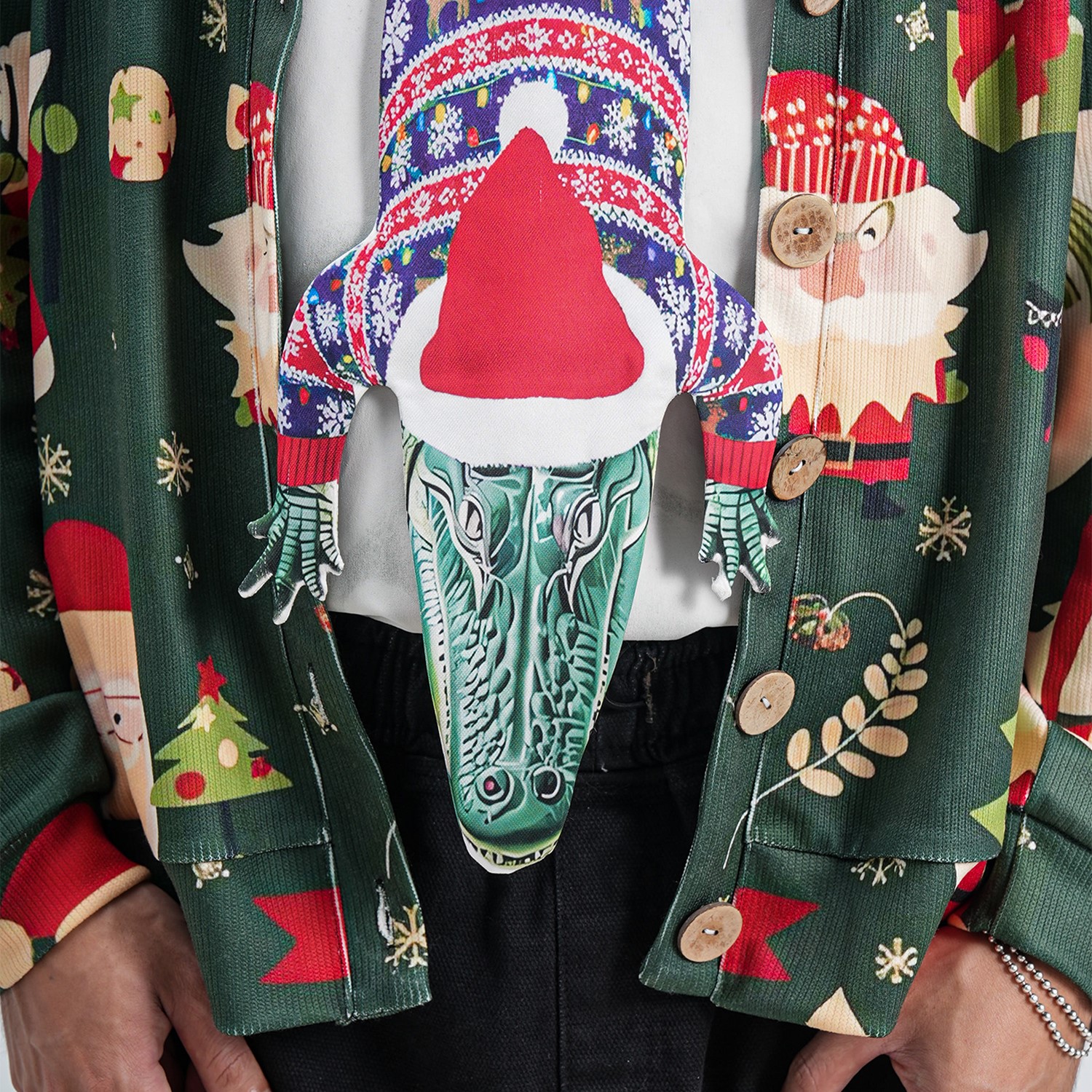 Christmas Novelty Tie - Alligator Shape in Taffeta Silk - Funny Holiday Gift for Men - Image 6