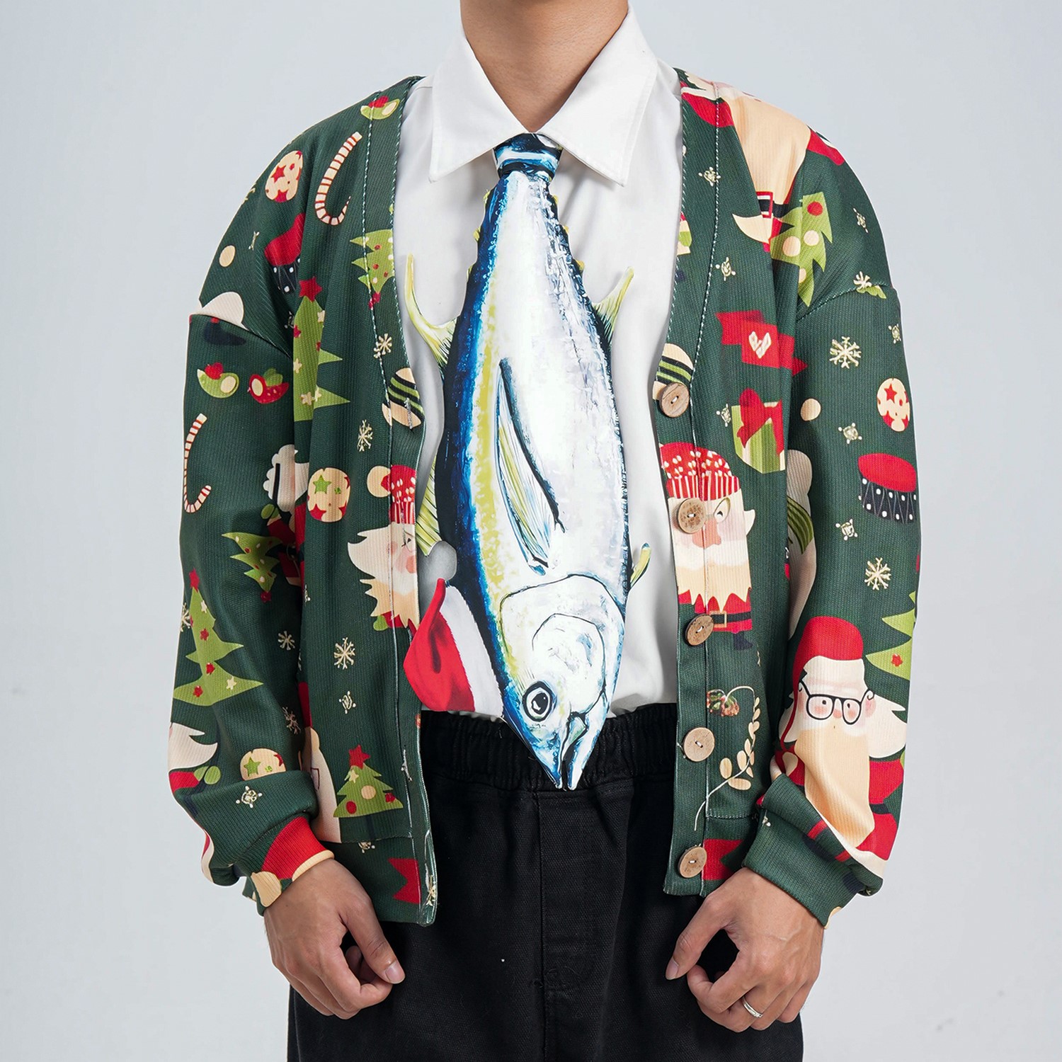 Christmas Novelty Tuna Tie - Animals Fish Shape in Taffeta Silk - Funny Holiday Gift for Men