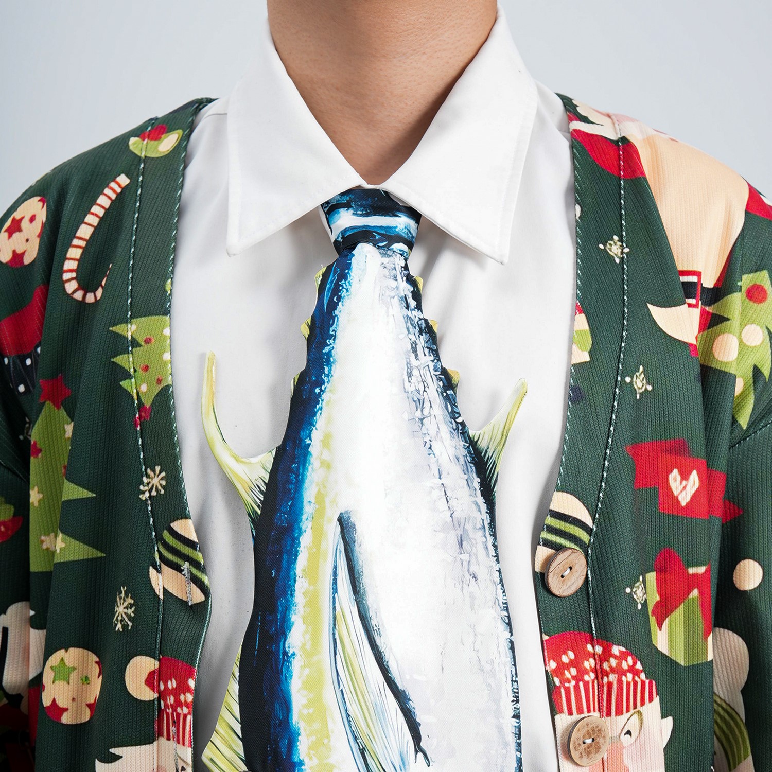 Christmas Novelty Tuna Tie - Animals Fish Shape in Taffeta Silk - Funny Holiday Gift for Men - Image 5