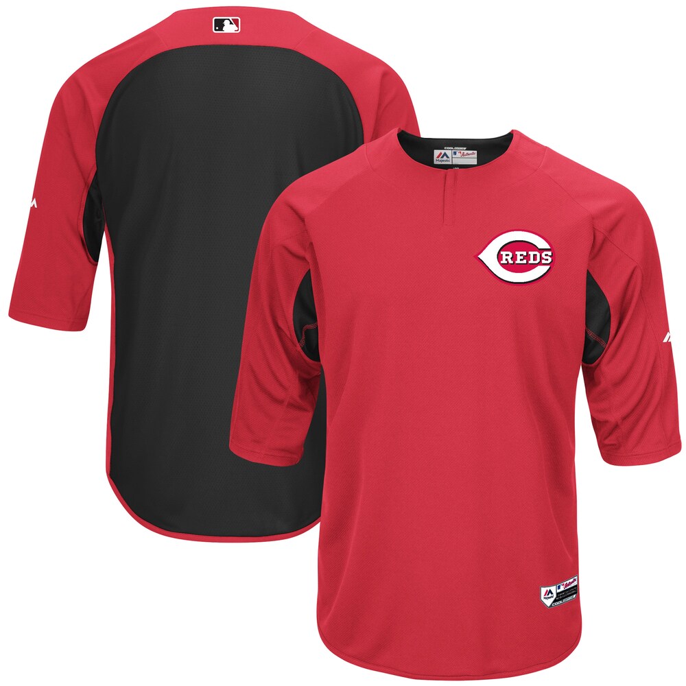 Cincinnati Reds Majestic Collection On-field 3/4-sleeve Batting Practice Jersey - Red/black