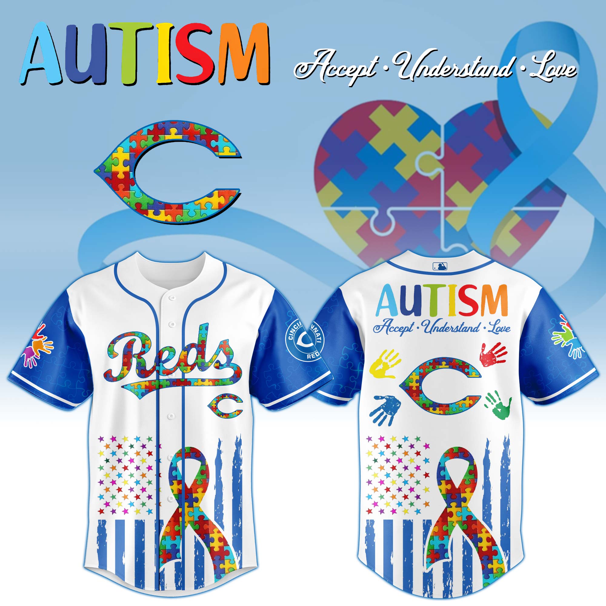 Cincinnati Reds Mlb X Autism Awareness Month Baseball Jersey