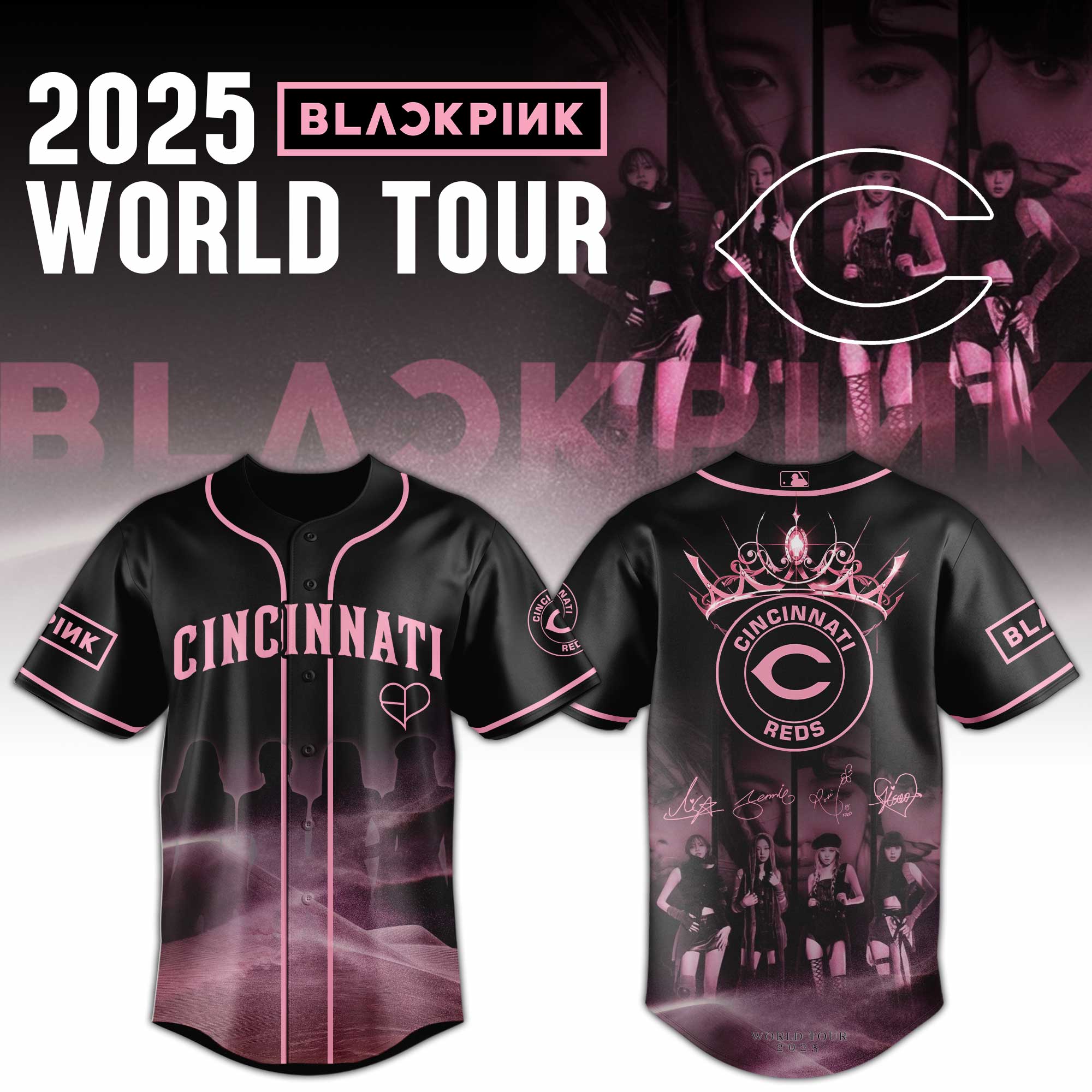Cincinnati Reds Mlb X Blackpink 2025 World Tour Baseball Jersey